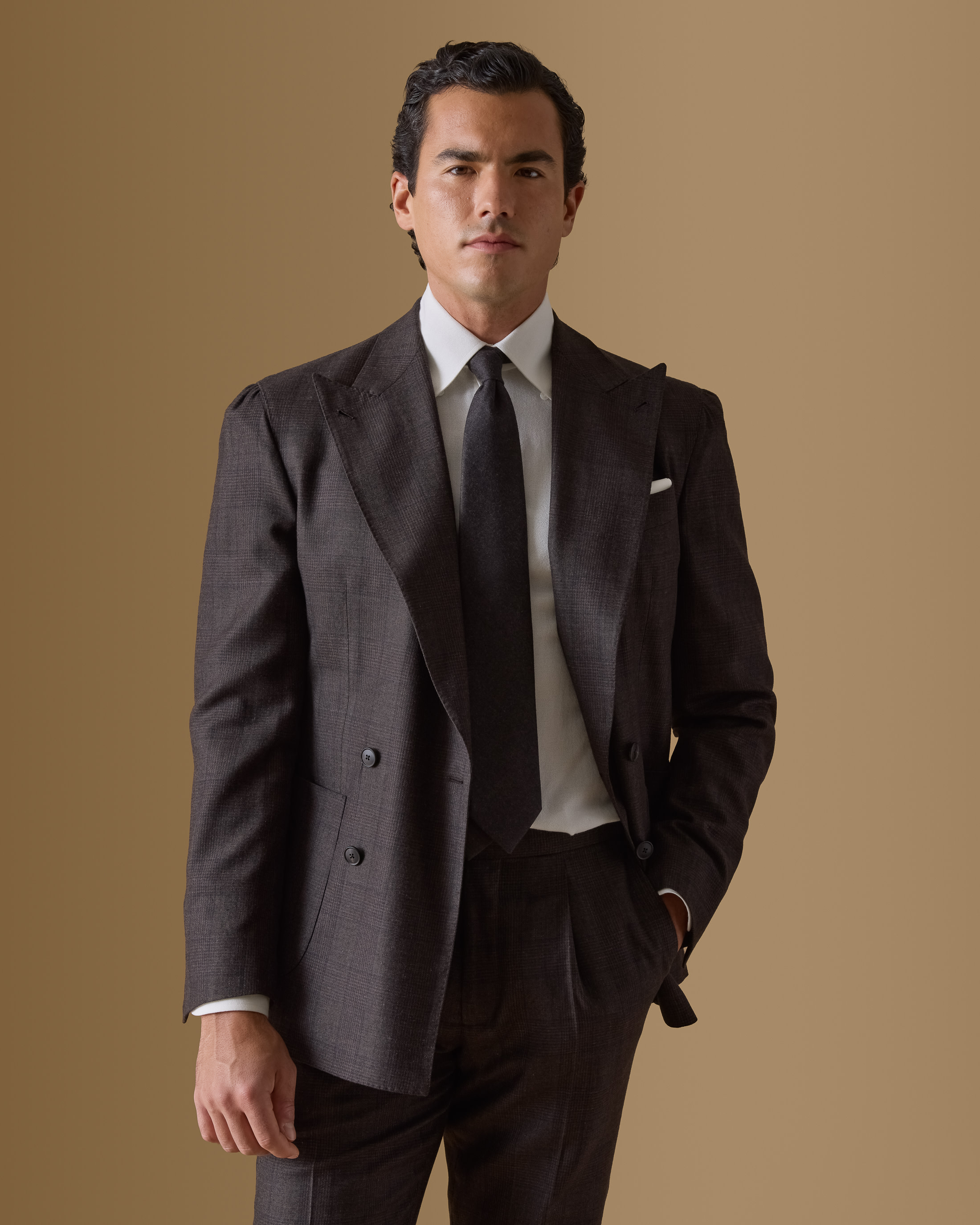 Dark-Brown-Wool-Silk-Linen-Double-Breasted-Suit-MS0996-custom-suits, view 3 - Atelier Munro