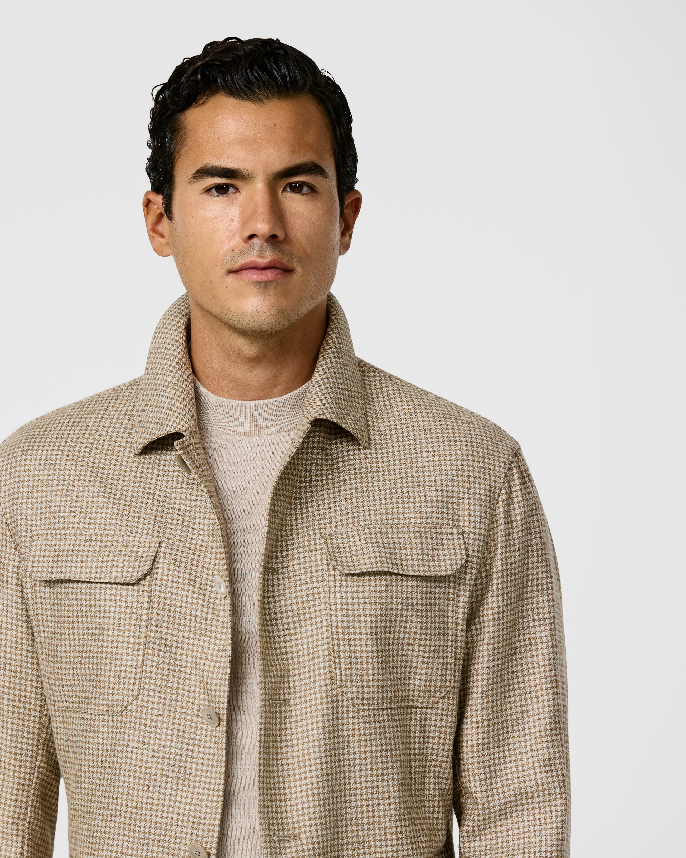 ivory-silk-houndstooth-utility-jacket-mj0738-custom-jackets, view 3 - Atelier Munro