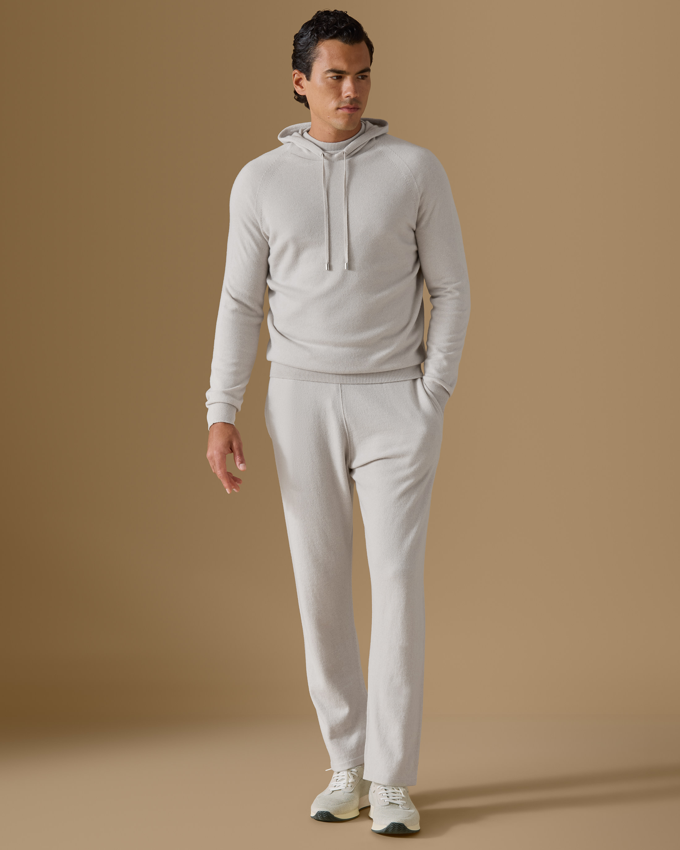 Light-Pebble-Gray-Cashmere-Hoodie-MKC1274-custom-knitwear, view 1 - Atelier Munro