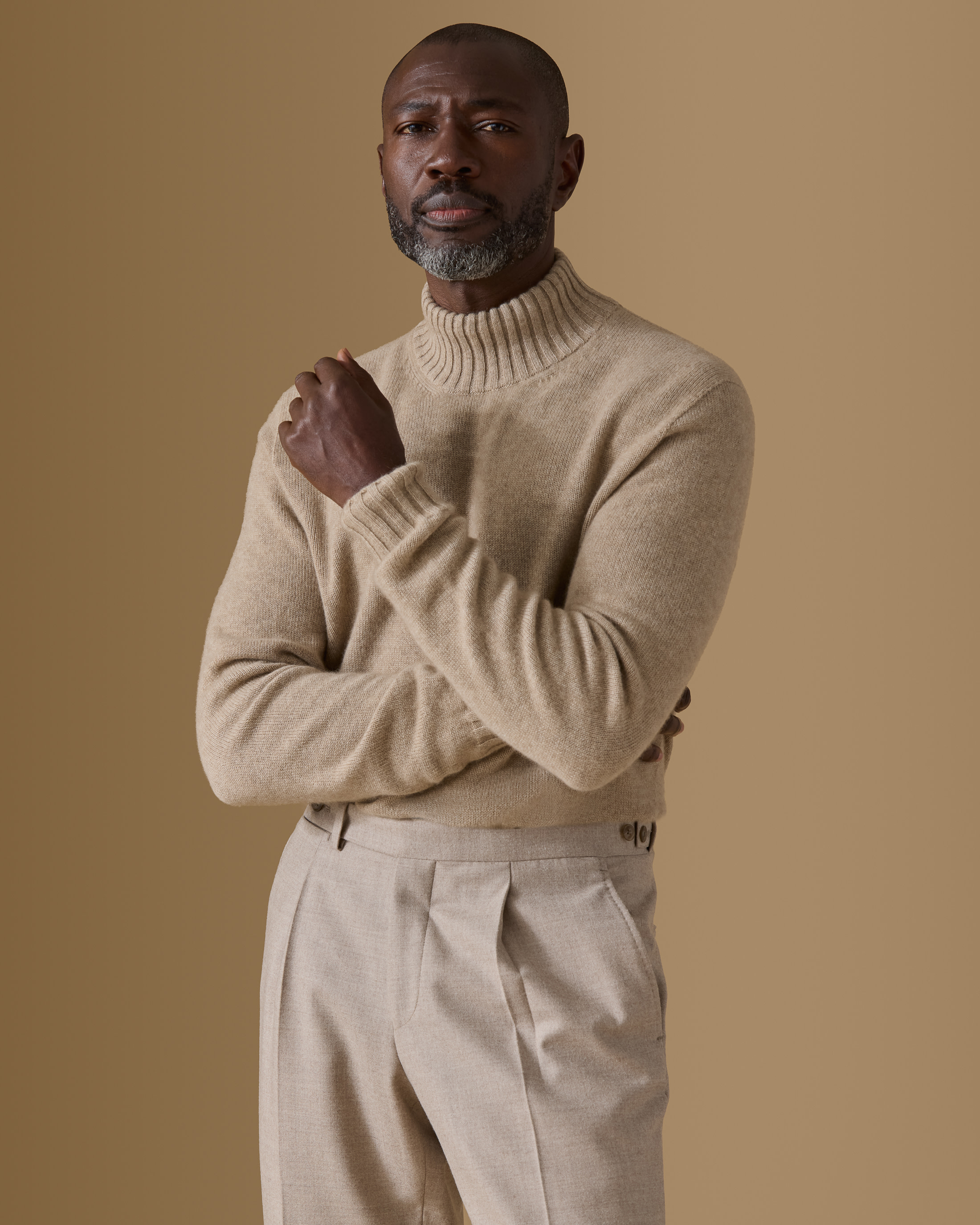 Desert-Beige-Cashmere-Mock-Neck-Knit-MKC1177-custom-knitwear, view 2 - Atelier Munro