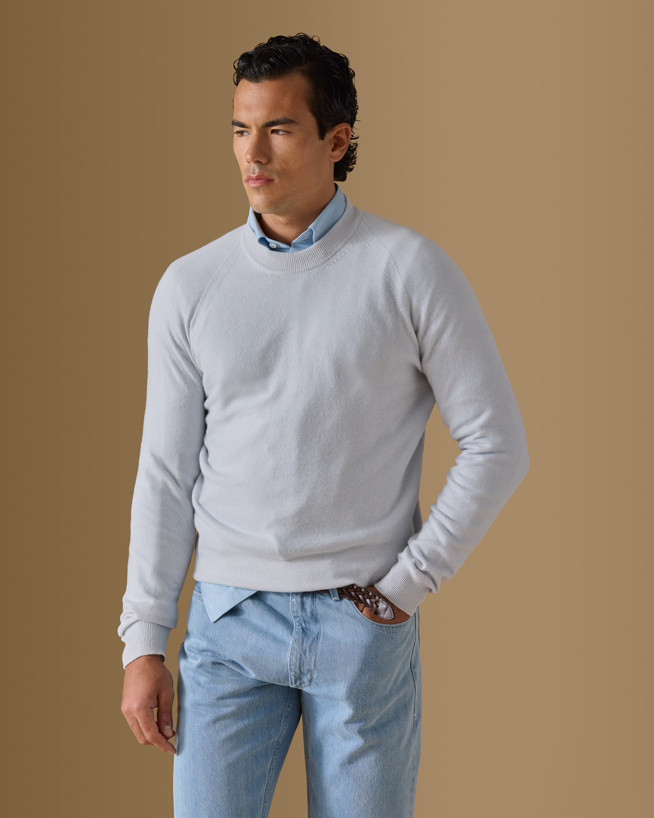 Ice-Blue-Cashmere-Crew-Neck-Knit-MKC1173-custom-knitwear, view 3 - Atelier Munro