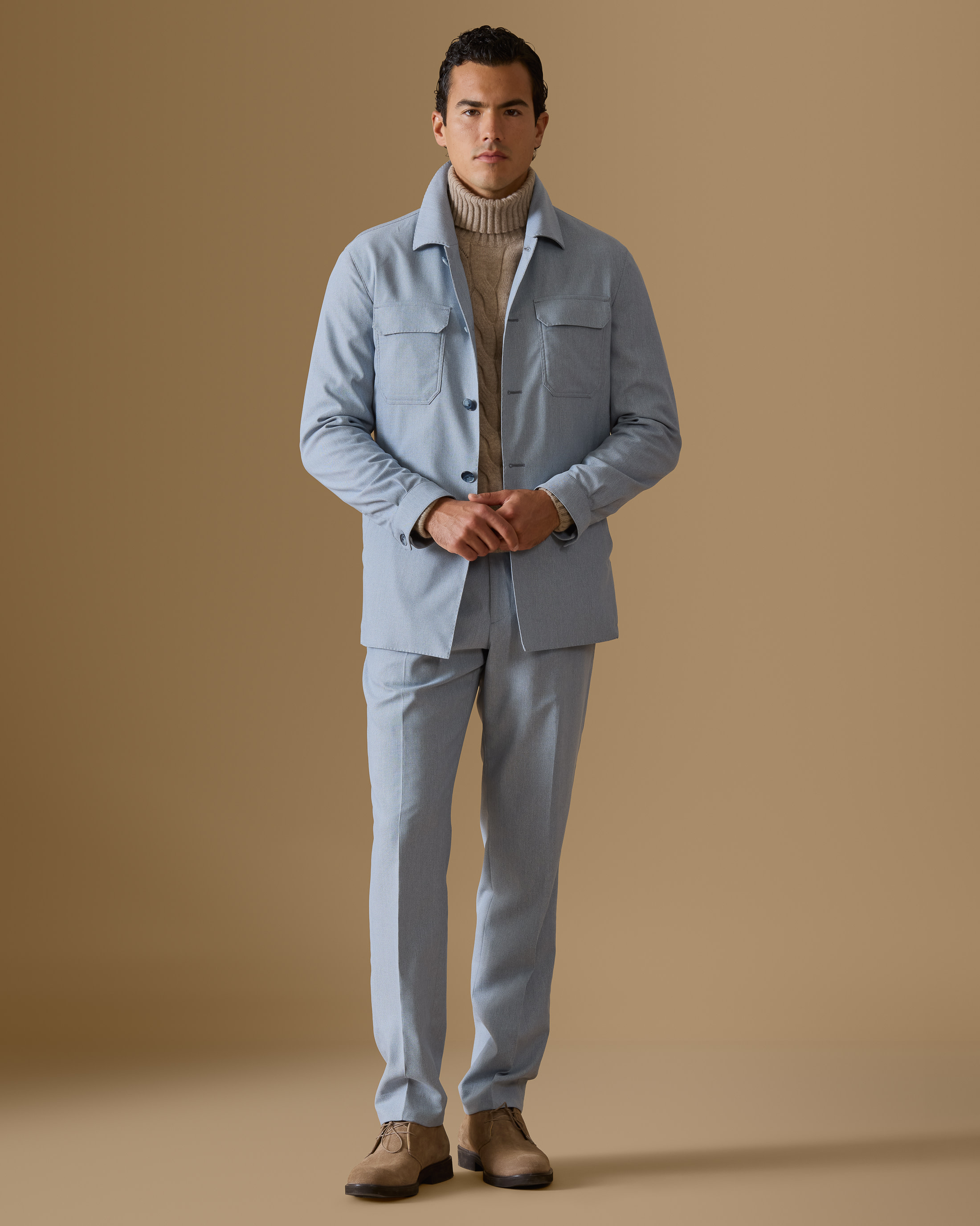 Light-Blue-Stretch-Wool-Utility-Suit-MS1000-custom-jackets, view 1 - Atelier Munro