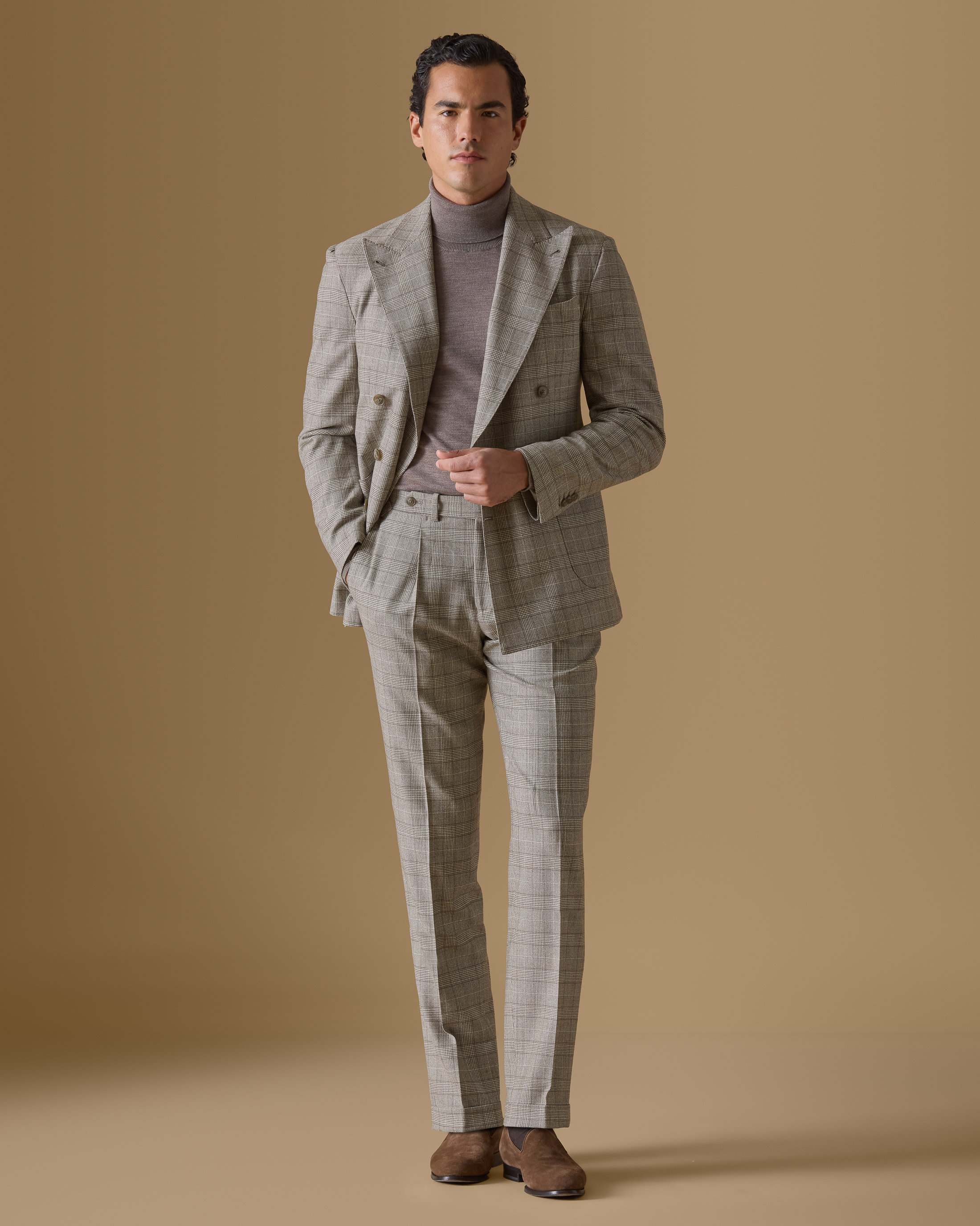 Ivory-Taupe-Wool-Glen-Plaid-Double-Breasted-Suit-MS0992-custom-suits, view 0 - Atelier Munro