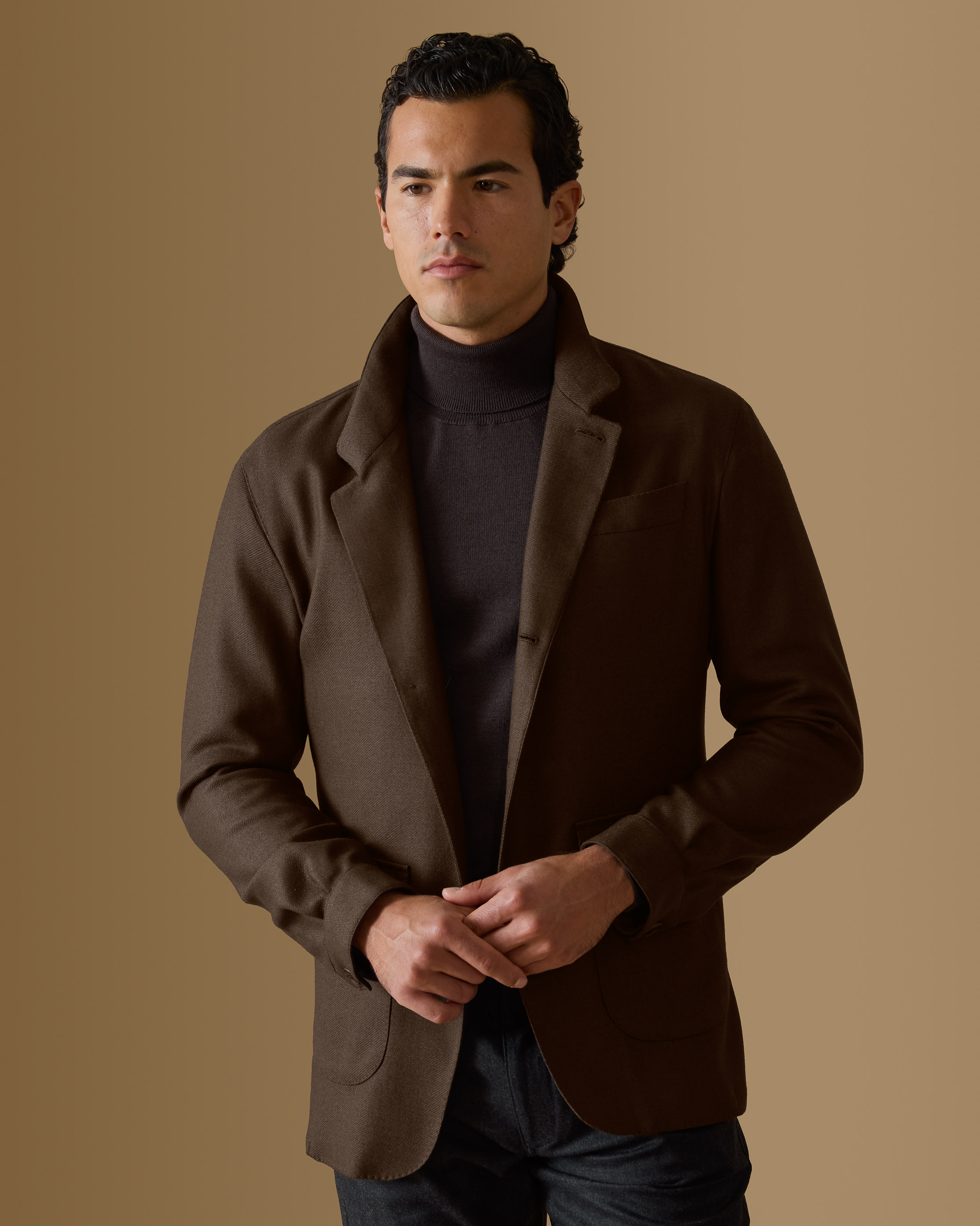 Coffee-Brown-Wool-Silk-Panama-Jacket-MJ0768-custom-jackets, view 1 - Atelier Munro