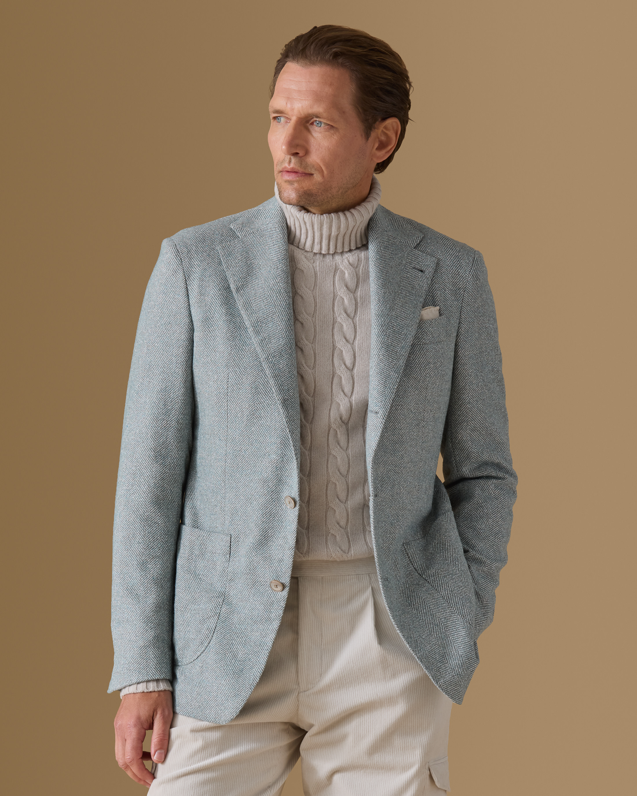Mint-Green-Light-Grey-Alpaca-Wool-Cotton-Jacket-MJ0783-custom-jackets, view 1 - Atelier Munro