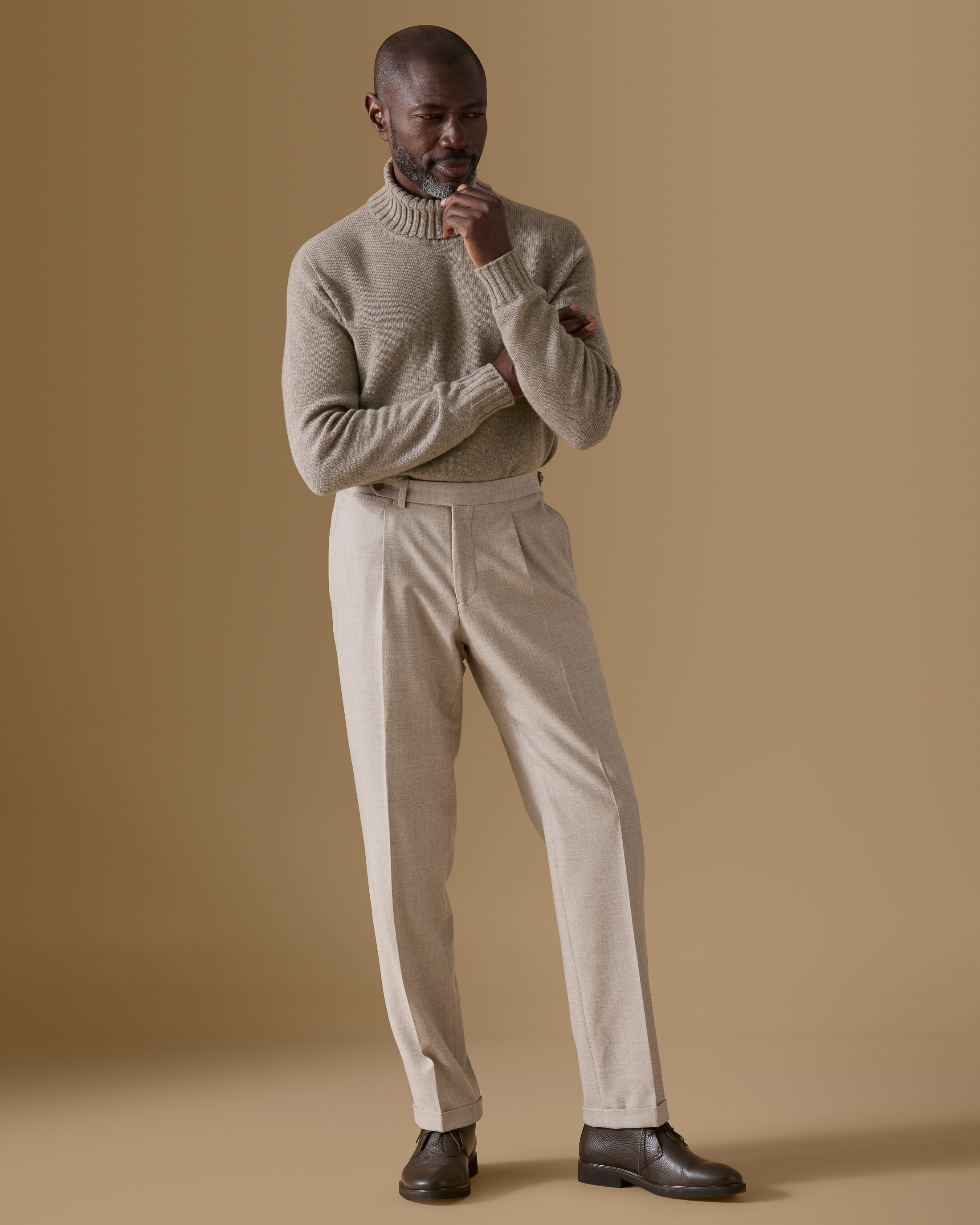 Taupe-Cashmere-Turtle-Neck-Knit-MKC1047-custom-knitwear, view 1 - Atelier Munro