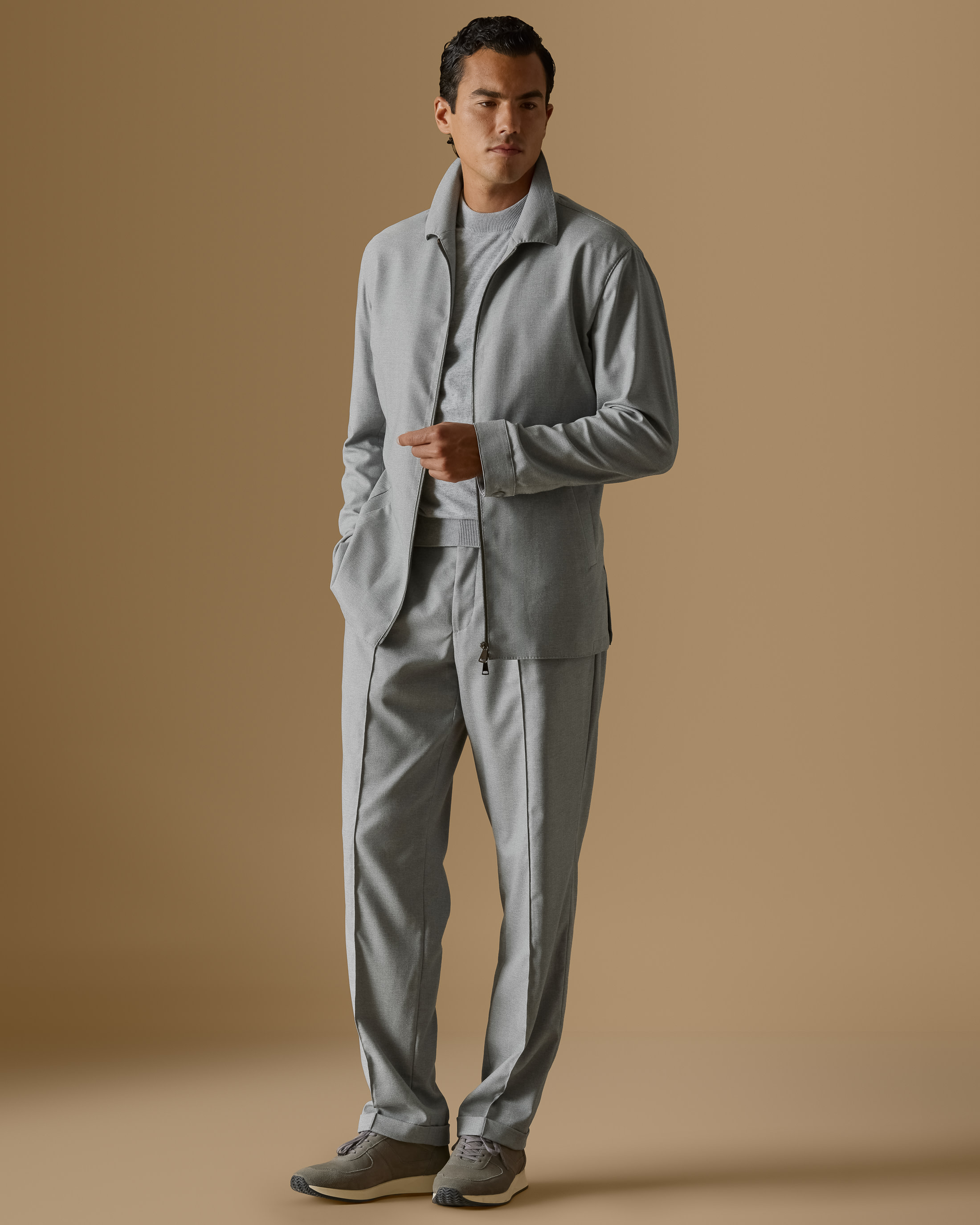 Light-Gray-Stretch-Wool-Blend-Track-Suit-EF047-custom-jackets, view 2 - Atelier Munro