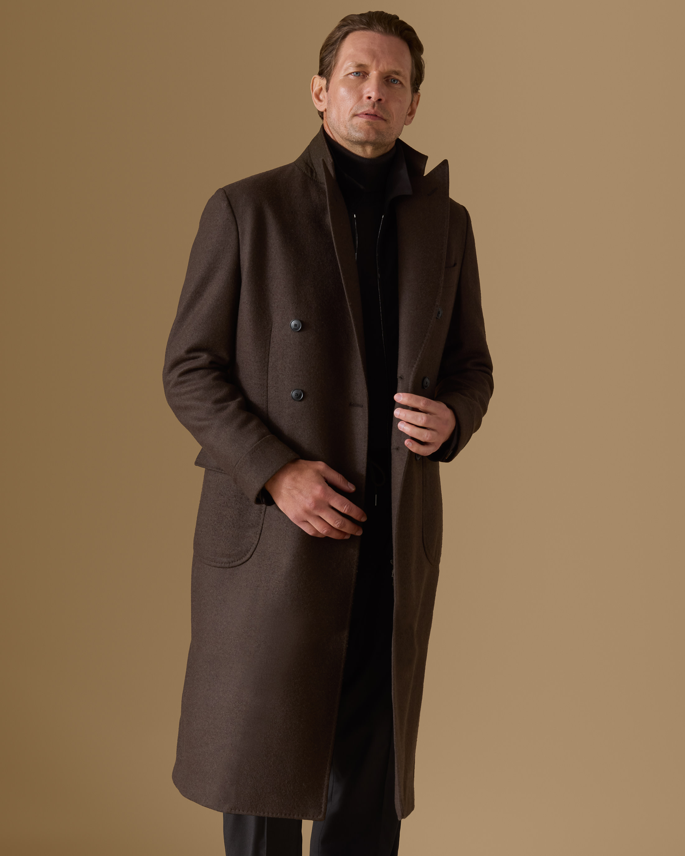 Brown-Double-Faced-Wool-Silk-Martingale-Overcoat-MC0082-custom-outerwear, view 2 - Atelier Munro