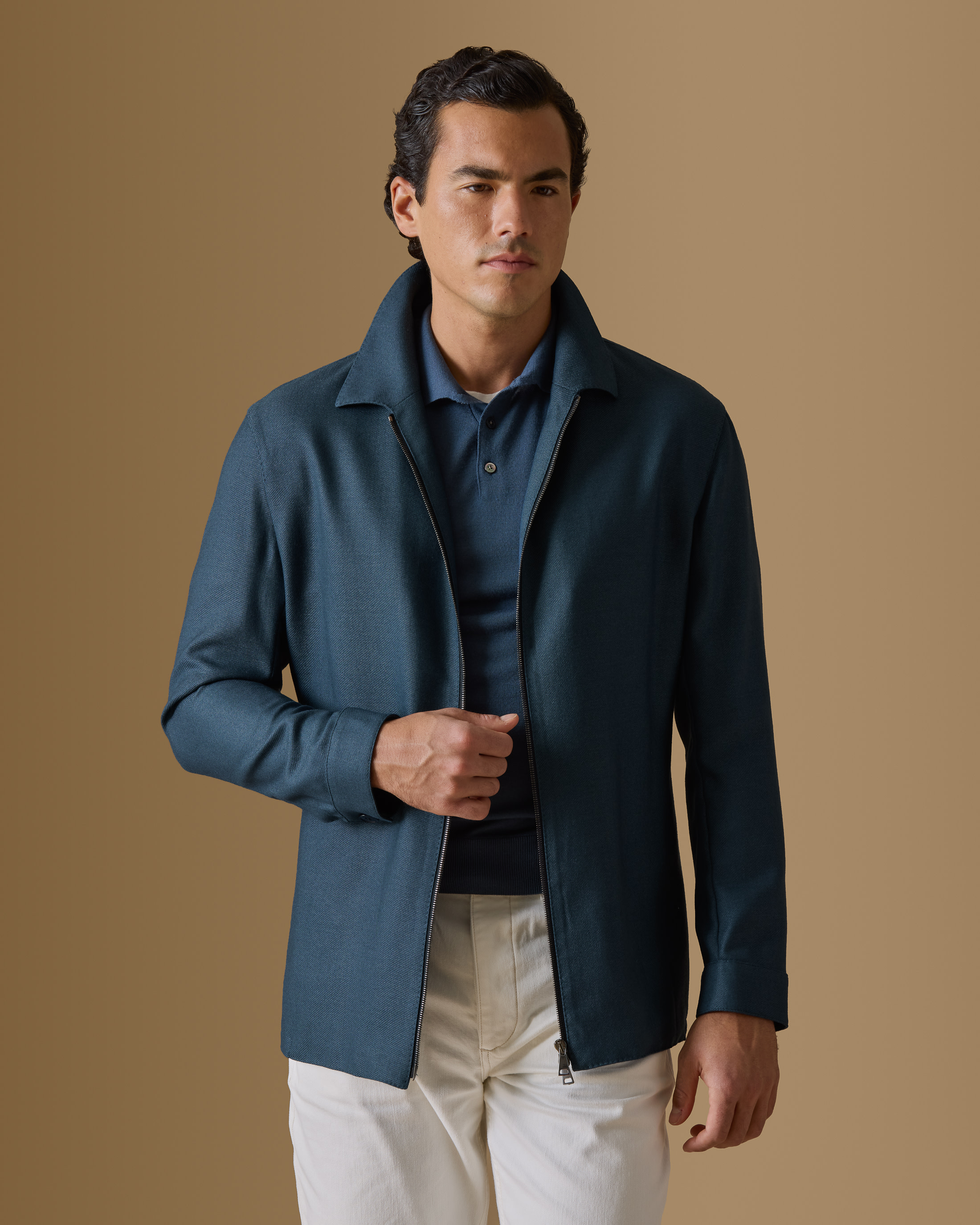 Storm-Blue-Wool-Silk-Panama-Track-Jacket-MJ0781-custom-jackets, view 1 - Atelier Munro