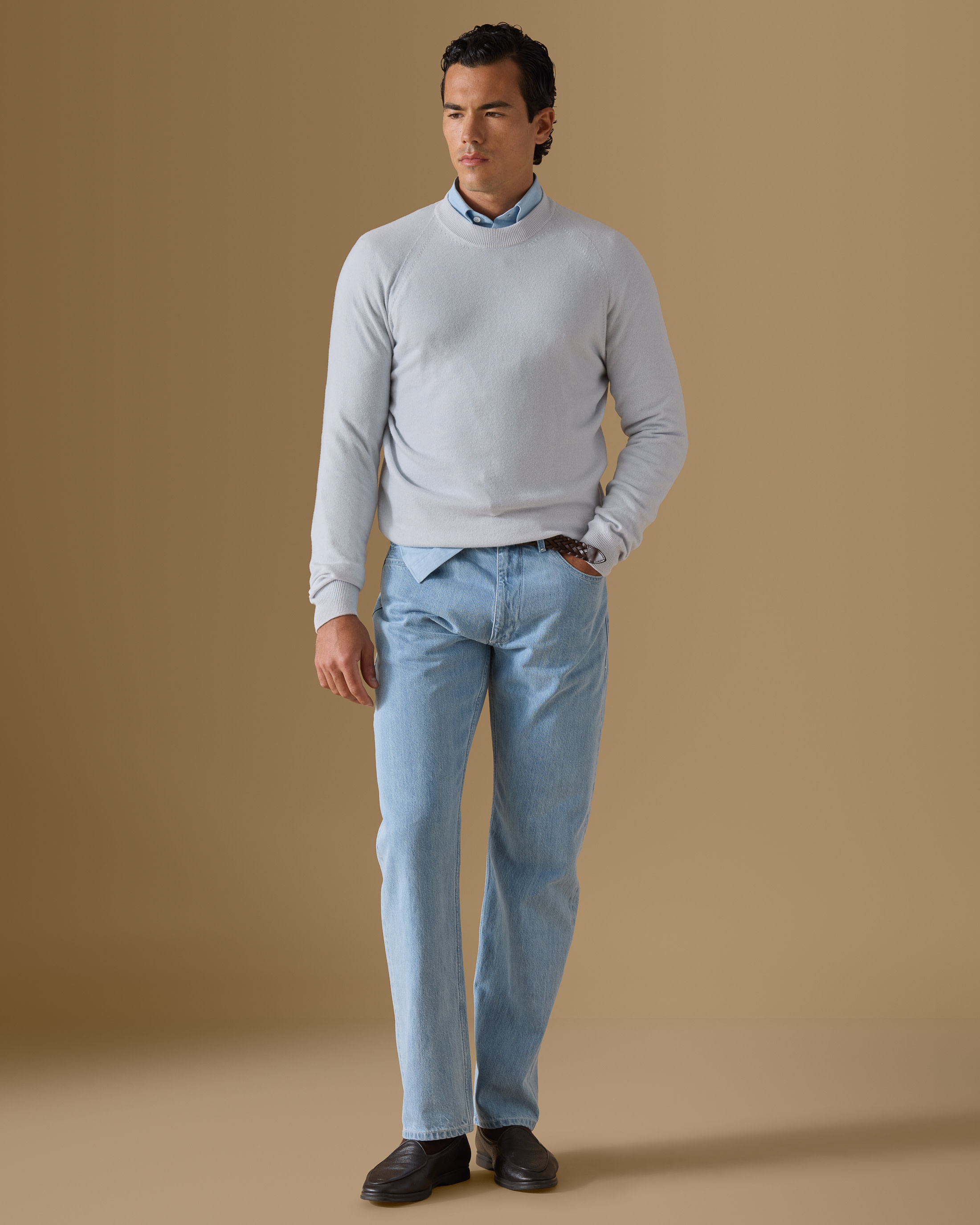 Ice-Blue-Cashmere-Crew-Neck-Knit-MKC1173-custom-knitwear, view 1 - Atelier Munro