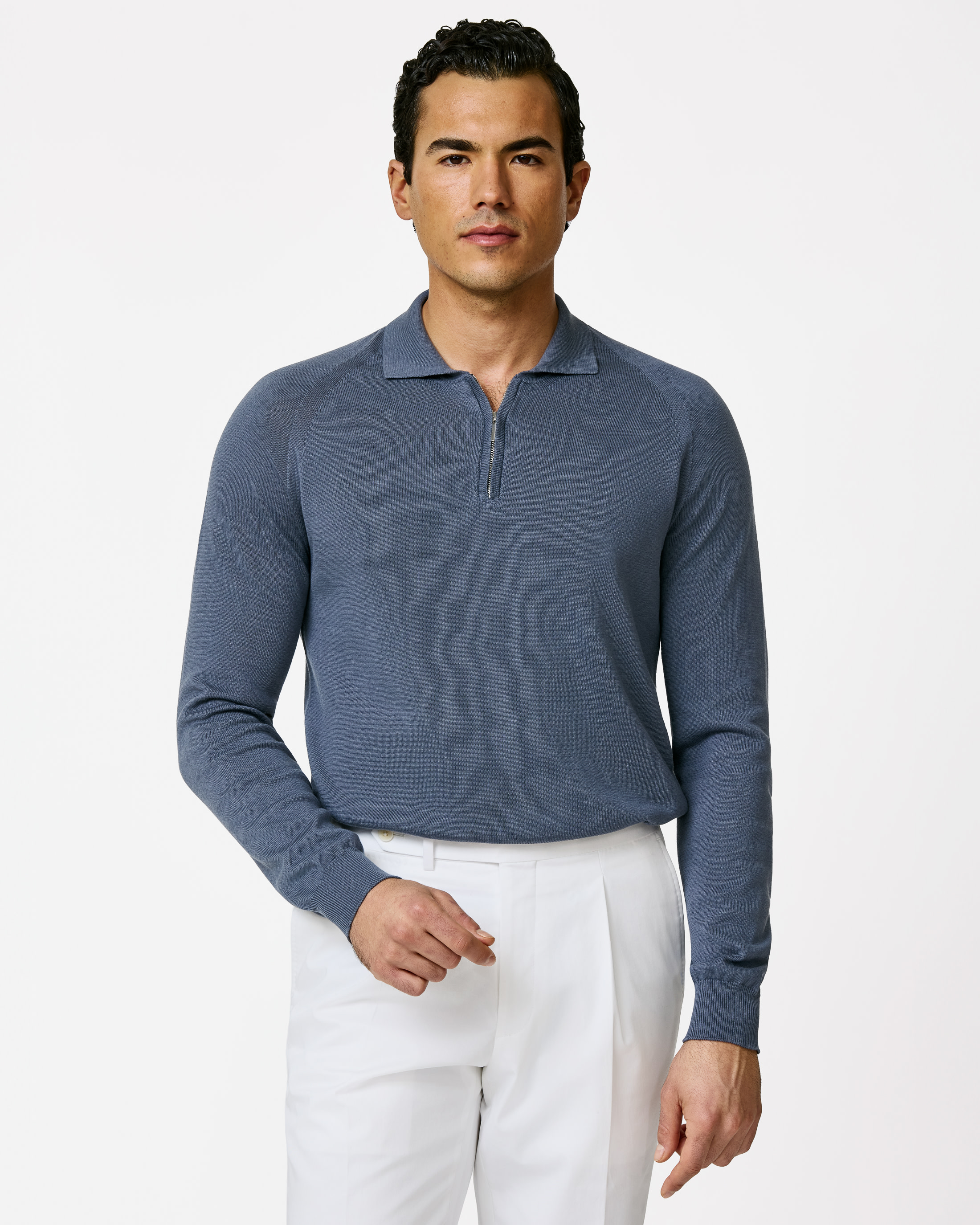 Style-MKC1257-slate-blue-cotton-silk-custom-knitwear, view 0 - Atelier Munro