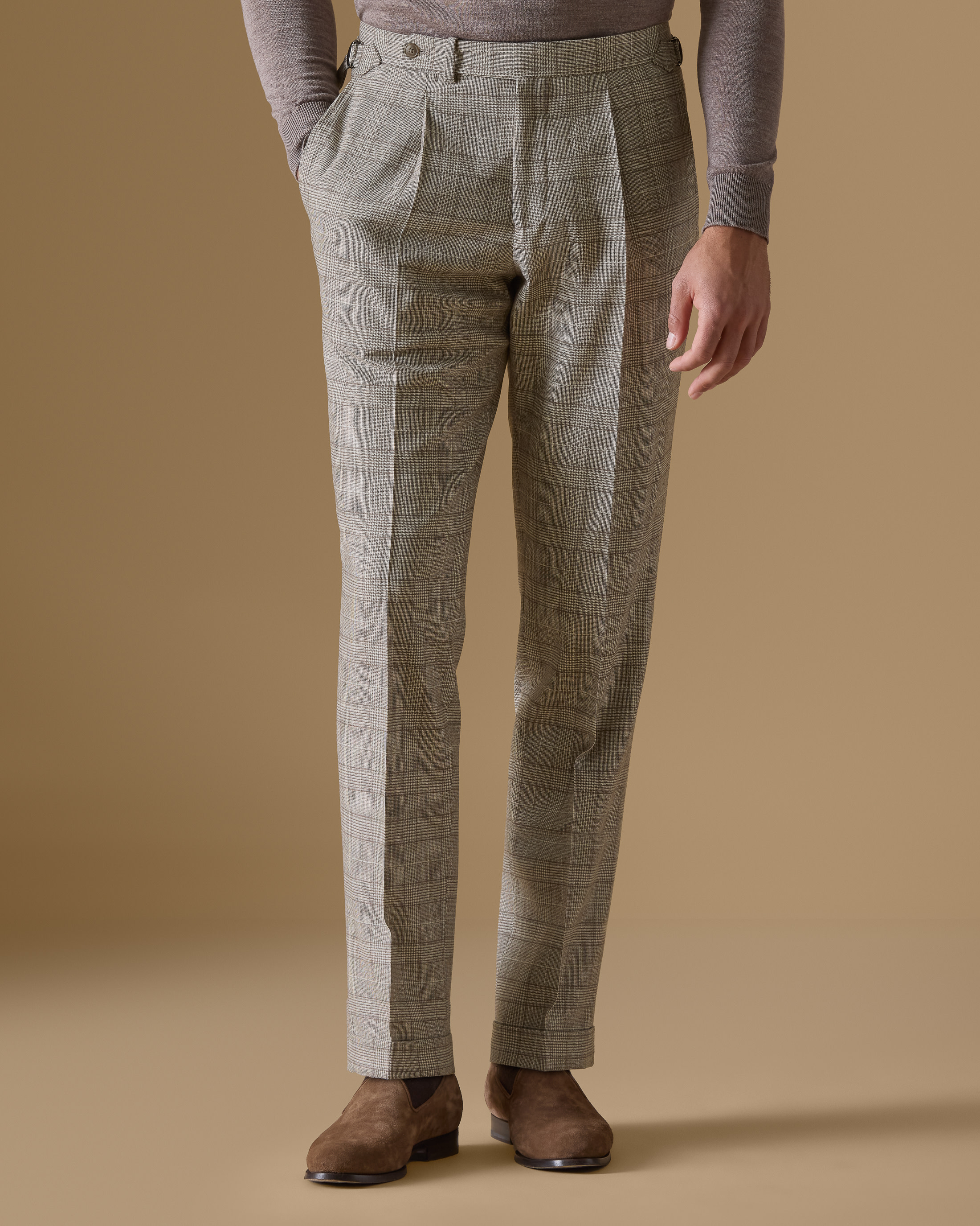 Ivory-Taupe-Wool-Glen-Plaid-Double-Breasted-Suit-MS0992-custom-suits, view 2 - Atelier Munro