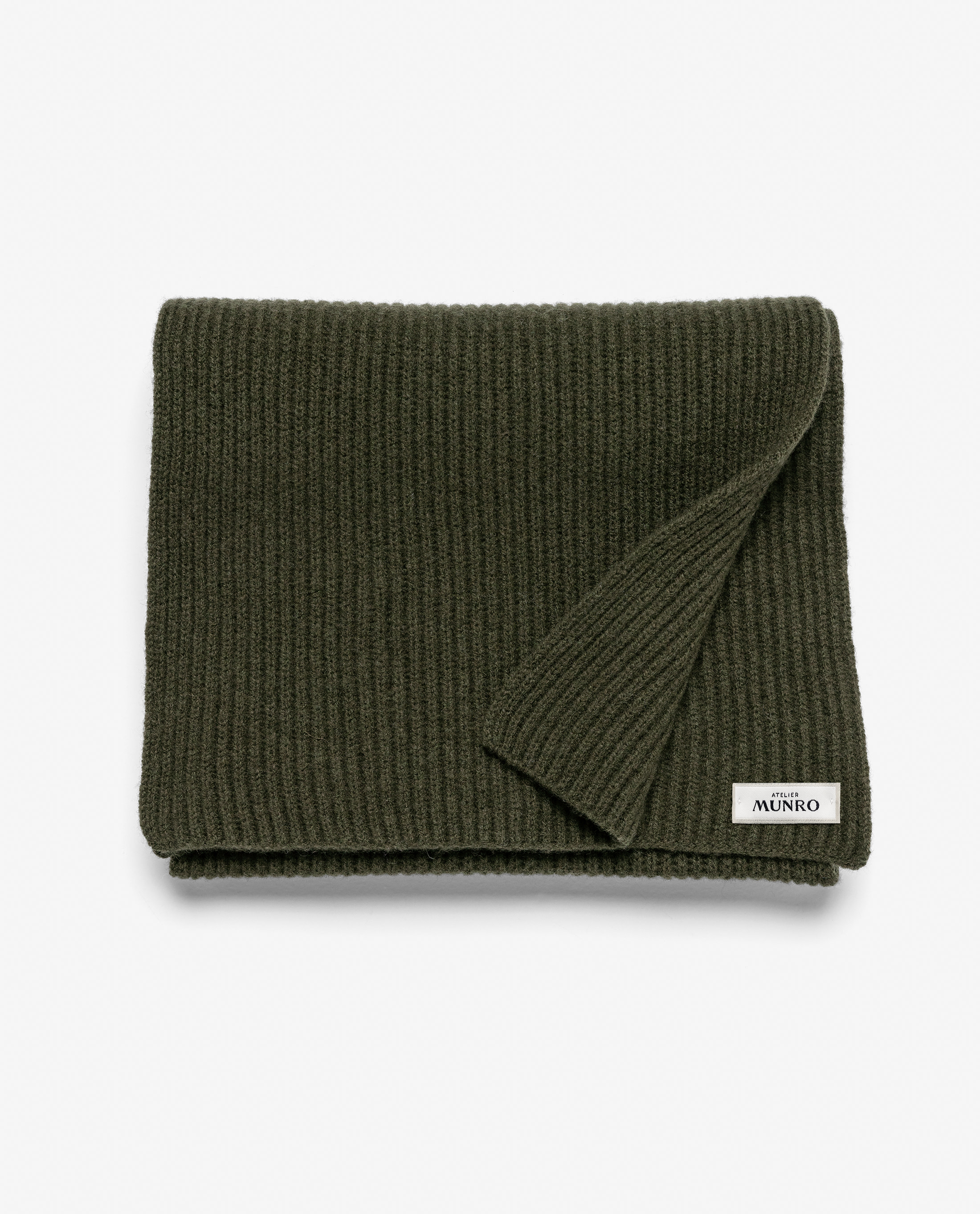 Moss-green-wool-cashmere-scarf-MKC1112-custom-scarfs, view 0 - Atelier Munro
