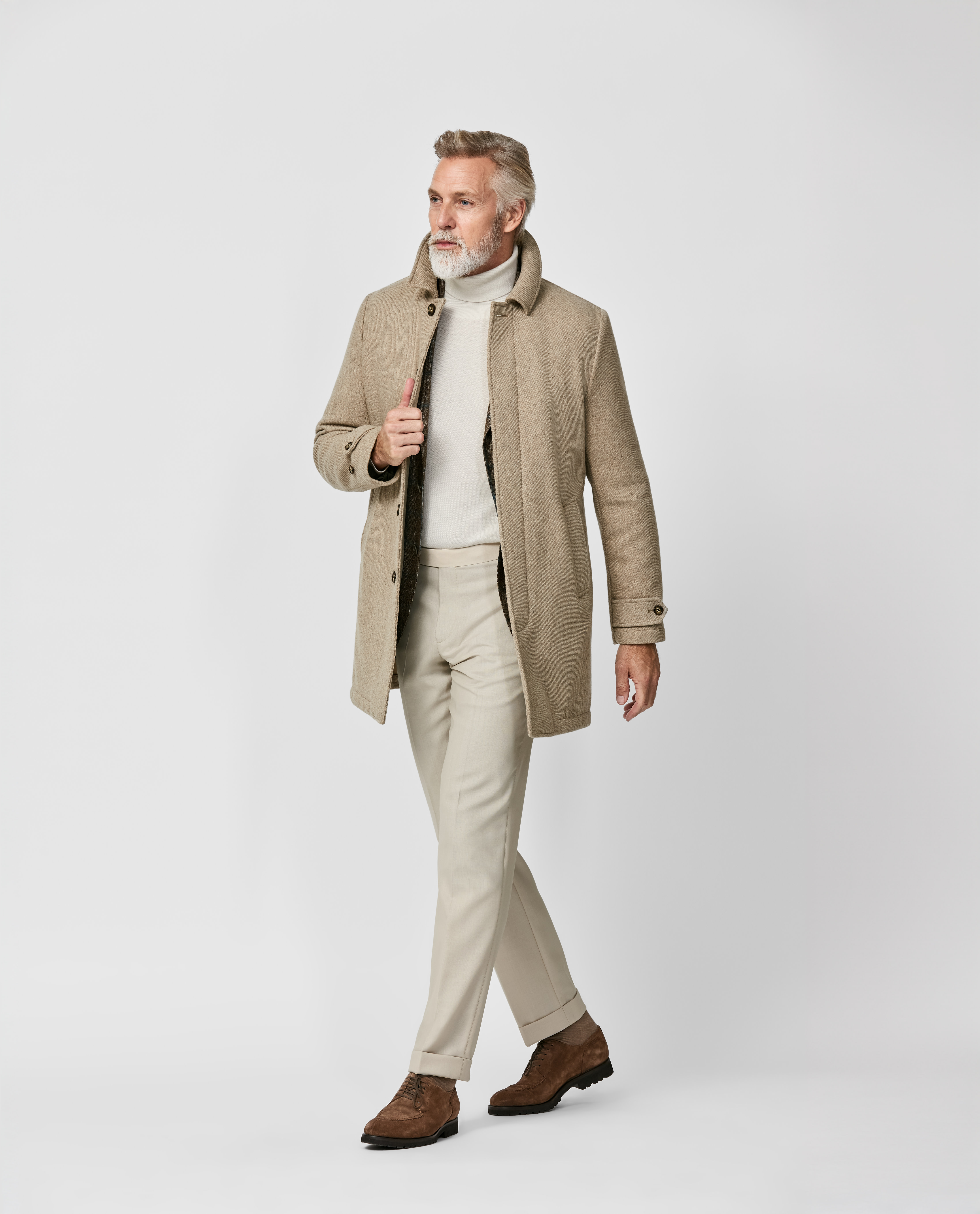 Sand-Water-Repellent-Wool-Blend-Car-Coat-LMC0044-custom-outerwear, view 1 - Atelier Munro