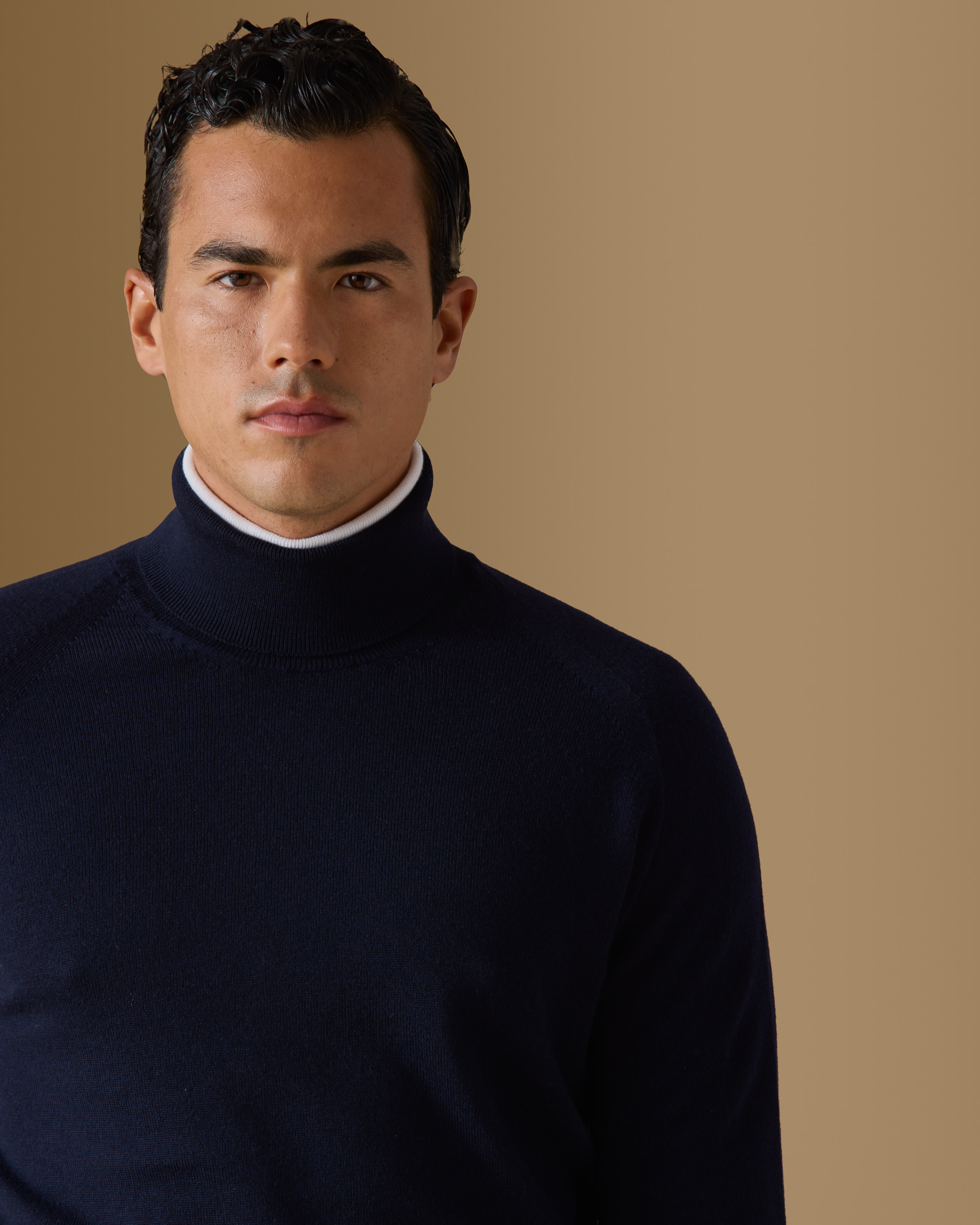Blue-Extra-Fine-Merino-Wool-Turtle-Neck-Knit-MKC1183-custom-knitwear, view 4 - Atelier Munro