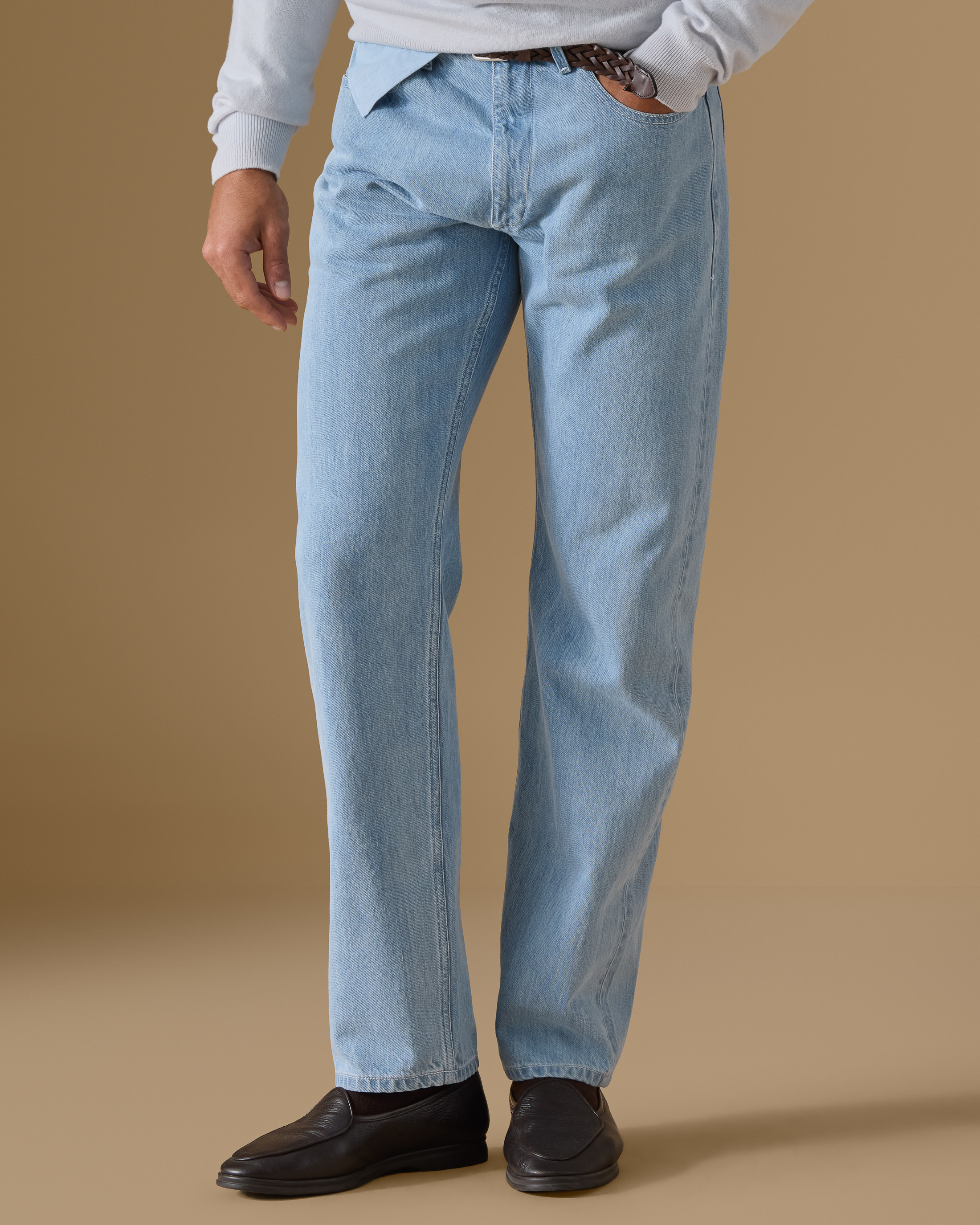 Light-Blue-Selvedge-Rigid-Jeans-MWA016-custom-5pockets, view 1 - Atelier Munro