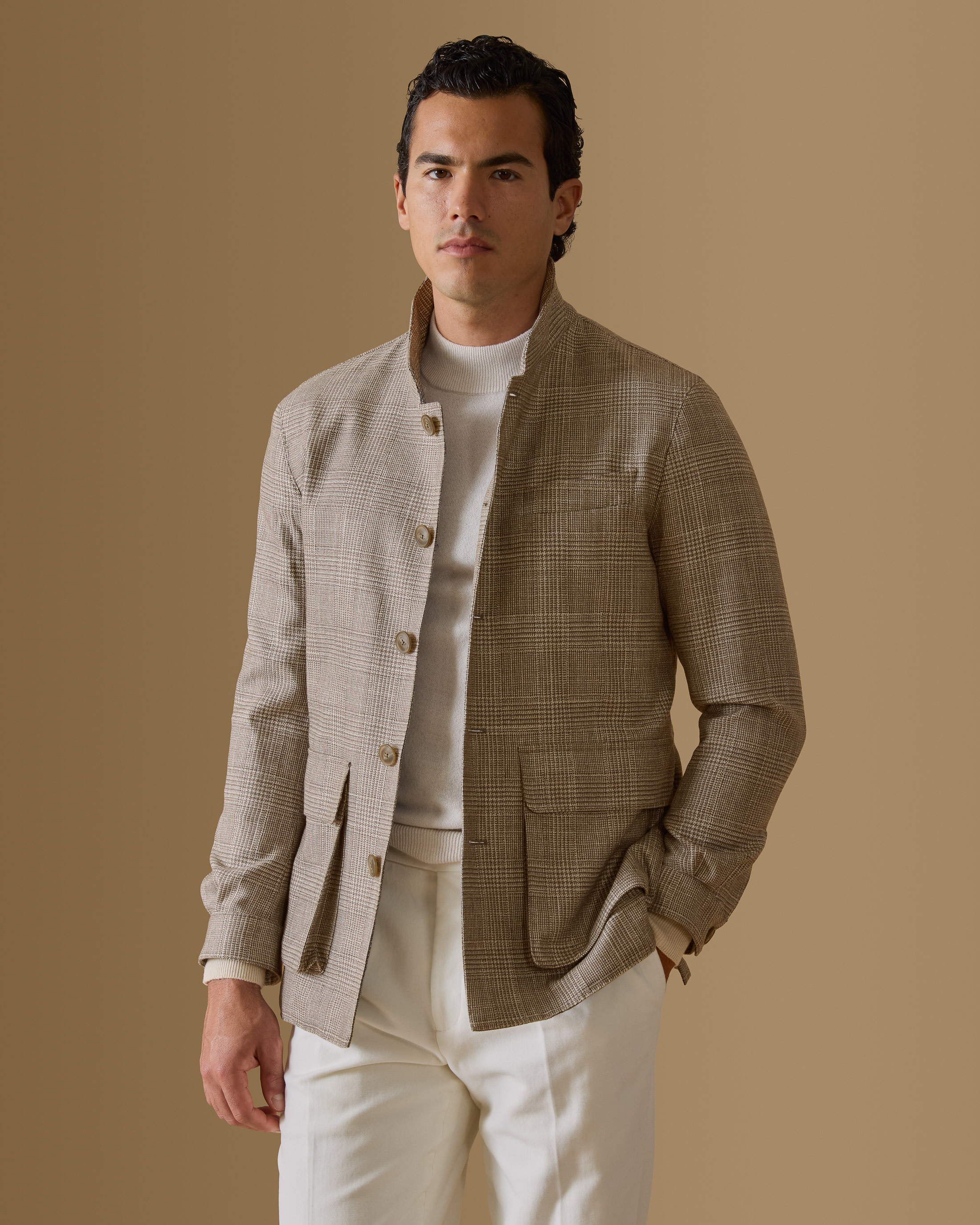 Ivory-Wool-Silk-Cashmere-Lightweight-Nehru-Jacket-MJ0766-custom-jackets, view 1 - Atelier Munro