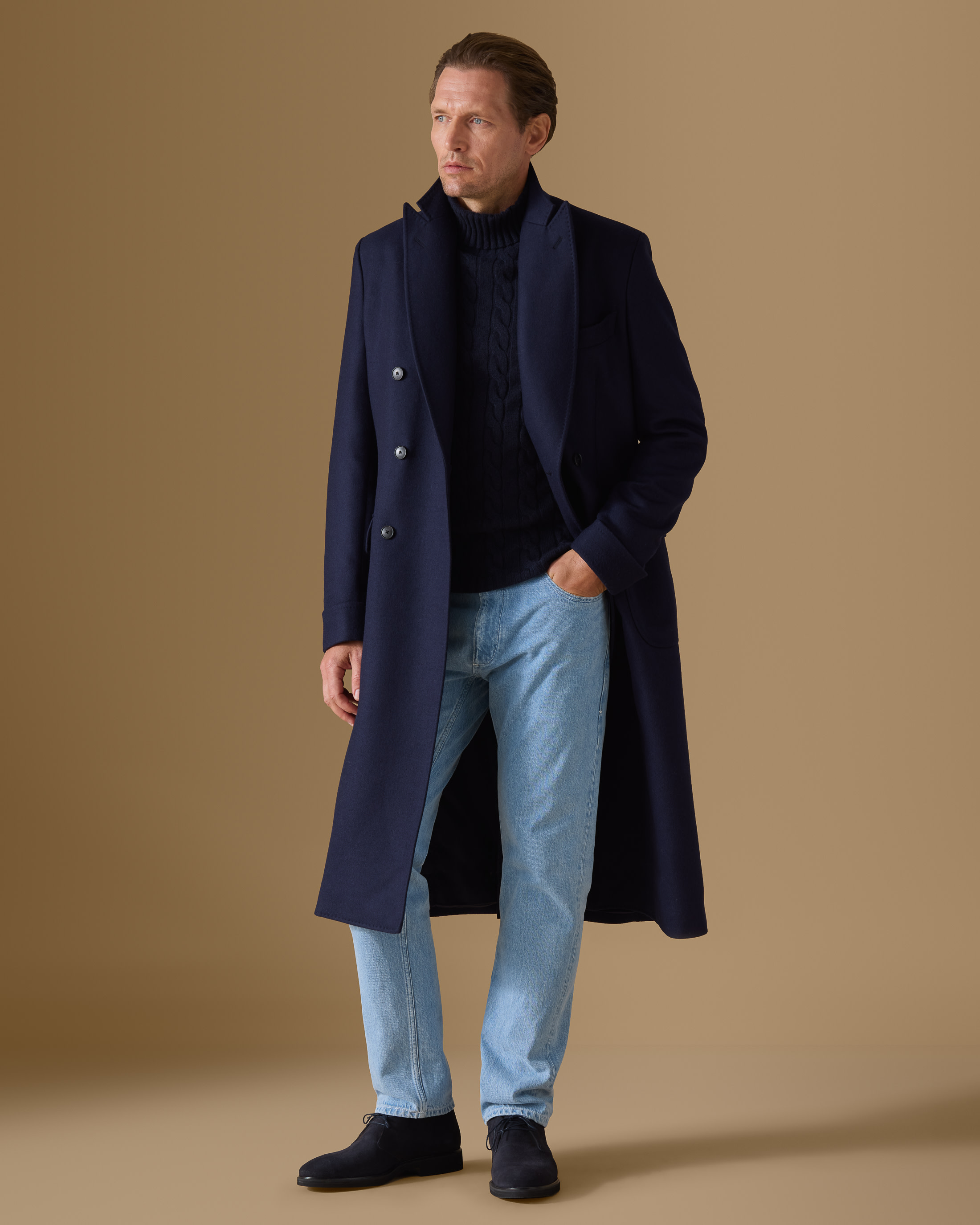 Navy-Blue-Double-Faced-Wool-Silk-Martingale-Overcoat-MC0083-custom-outerwear, view 1 - Atelier Munro