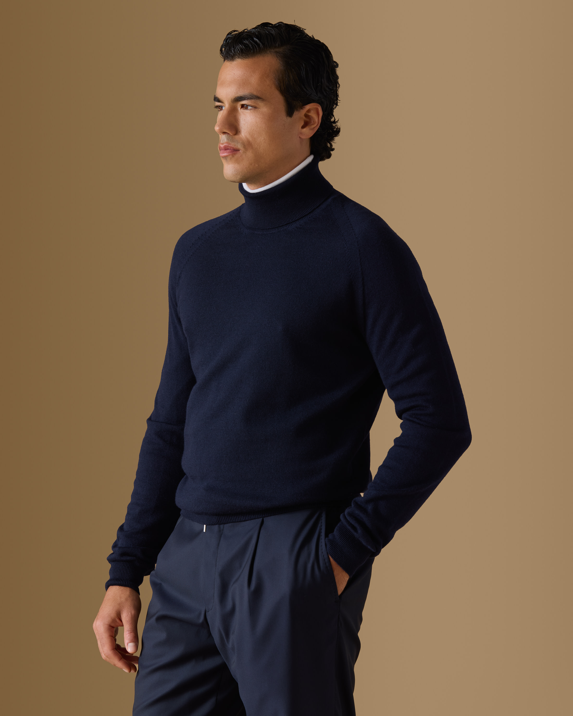 Blue-Extra-Fine-Merino-Wool-Turtle-Neck-Knit-MKC1183-custom-knitwear, view 2 - Atelier Munro