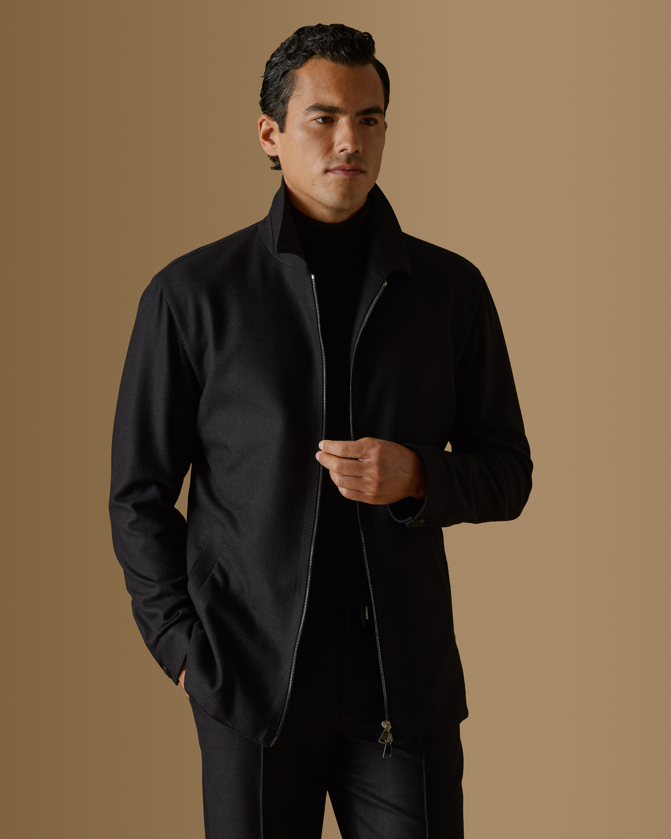 Black-Stretch-Brushed-Wool-Track-Suit-EF055-custom-jackets, view 4 - Atelier Munro