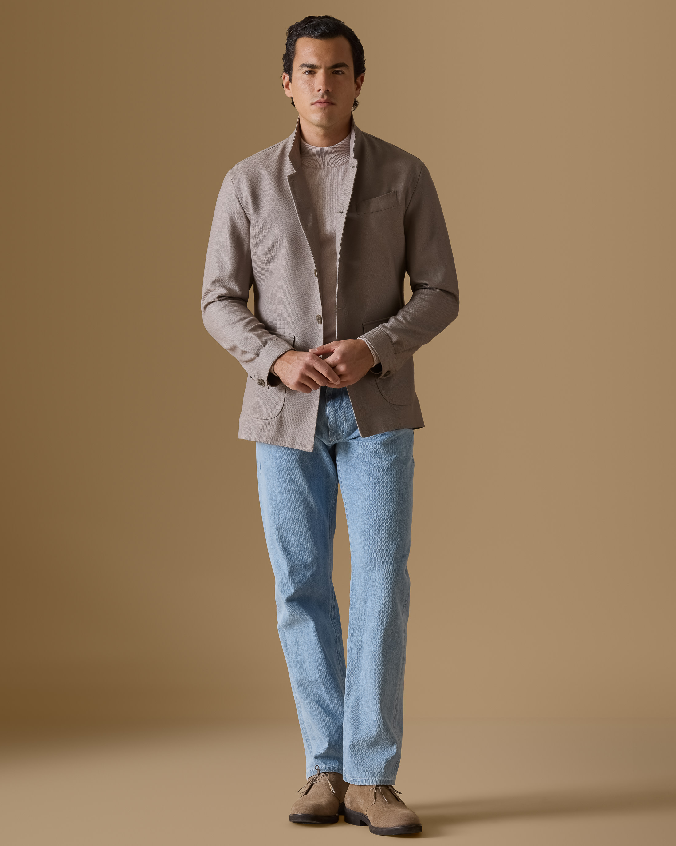 Sand-Wool-Silk-Panama-Lightweight-Nehru-Jacket-MJ0761-custom-jackets, view 0 - Atelier Munro