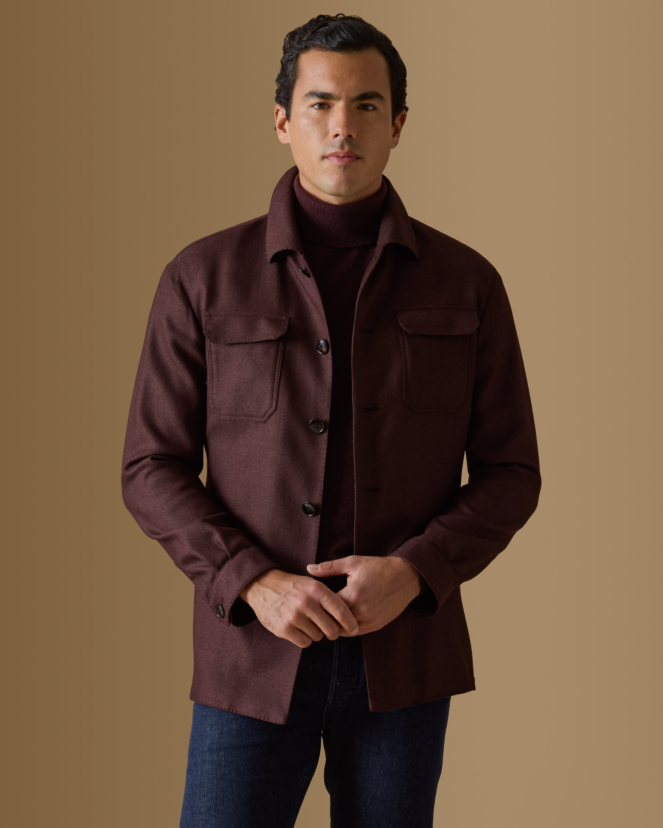Wine-Red-Wool-Silk-Panama-Utility-Jacket-MJ0774-custom-jackets, view 1 - Atelier Munro