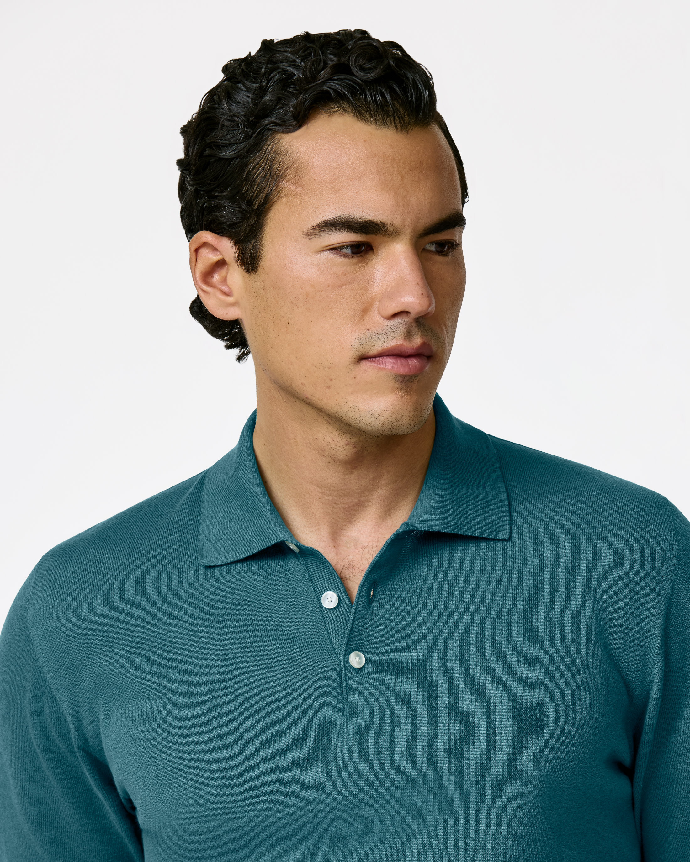 Style-MKL1246-petrol-blue-cotton-custom-knitwear, view 1 - Atelier Munro