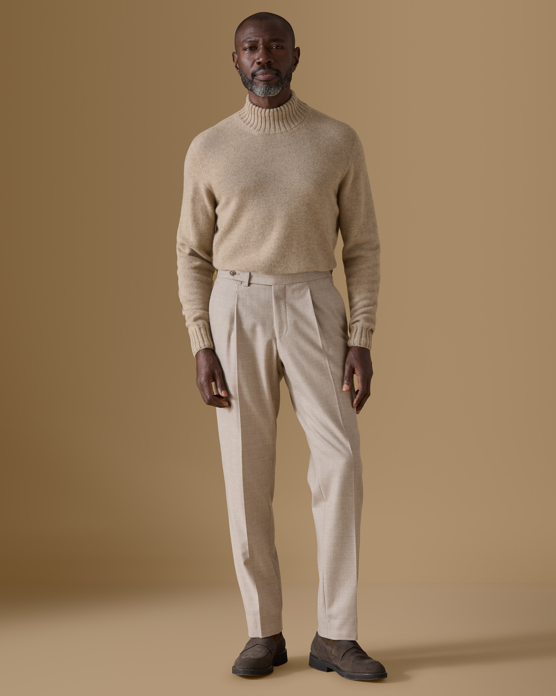 Desert-Beige-Cashmere-Mock-Neck-Knit-MKC1177-custom-knitwear, view 1 - Atelier Munro