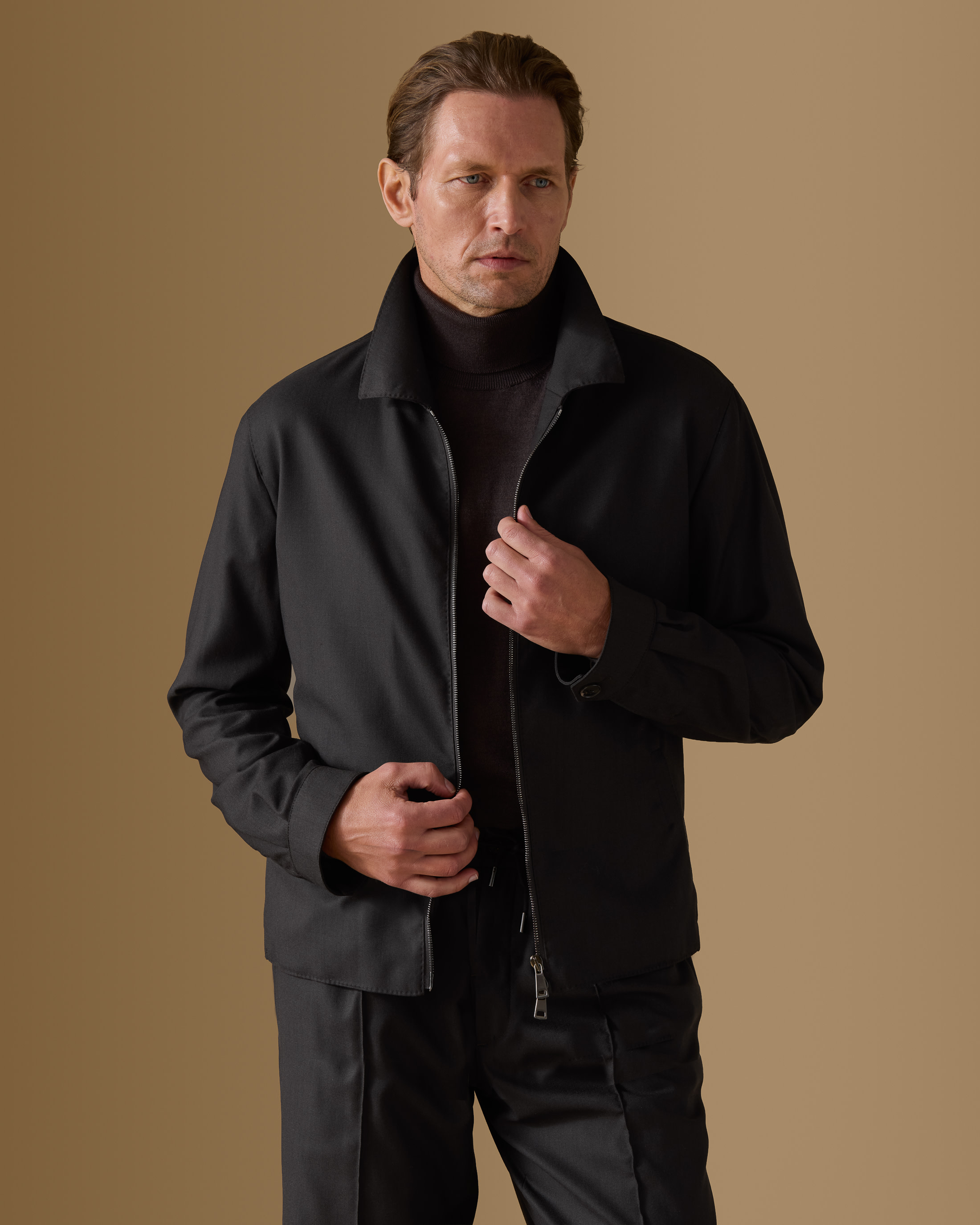 Dark-Brown-Stretch-Wool-Blend-Track-Suit-EF046-custom-jackets, view 2 - Atelier Munro