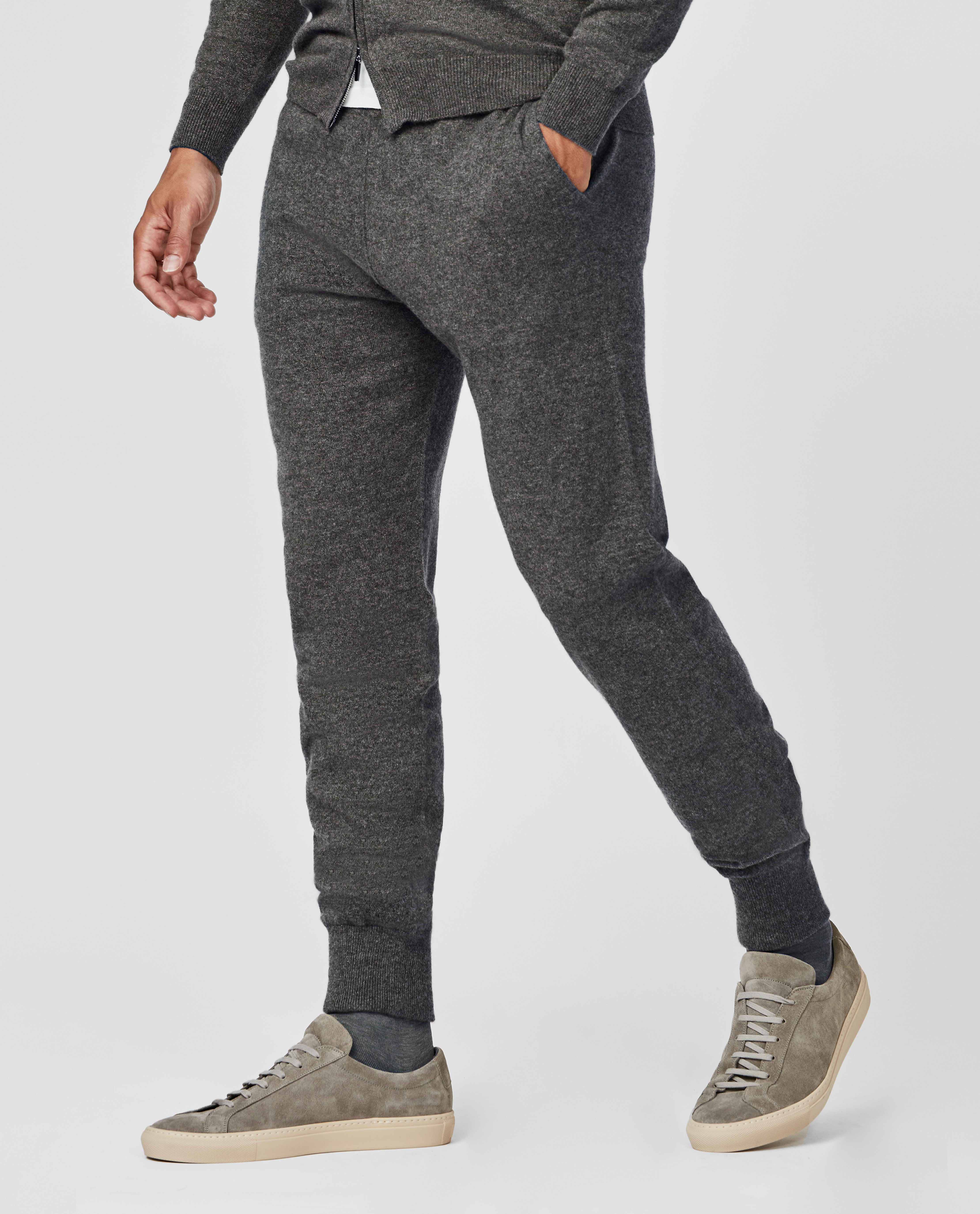 Dark-Heathered-Gray-Cashmere-Leisure-Pants-MKC1038, view 0 - Atelier Munro