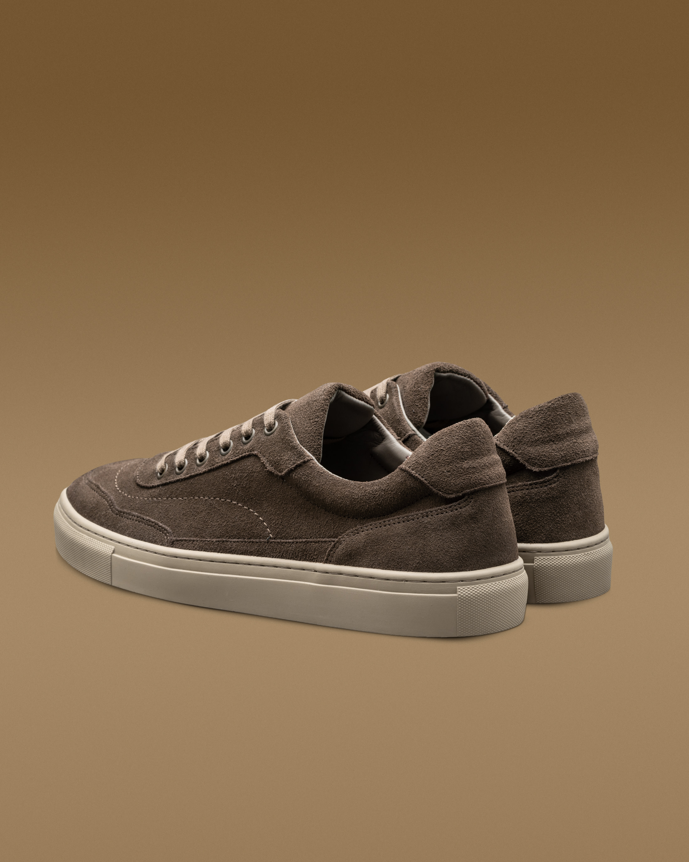 Taupe-Suede-Low-Top-Sneaker-SUE15-custom-shoes-sneaker, view 2 - Atelier Munro
