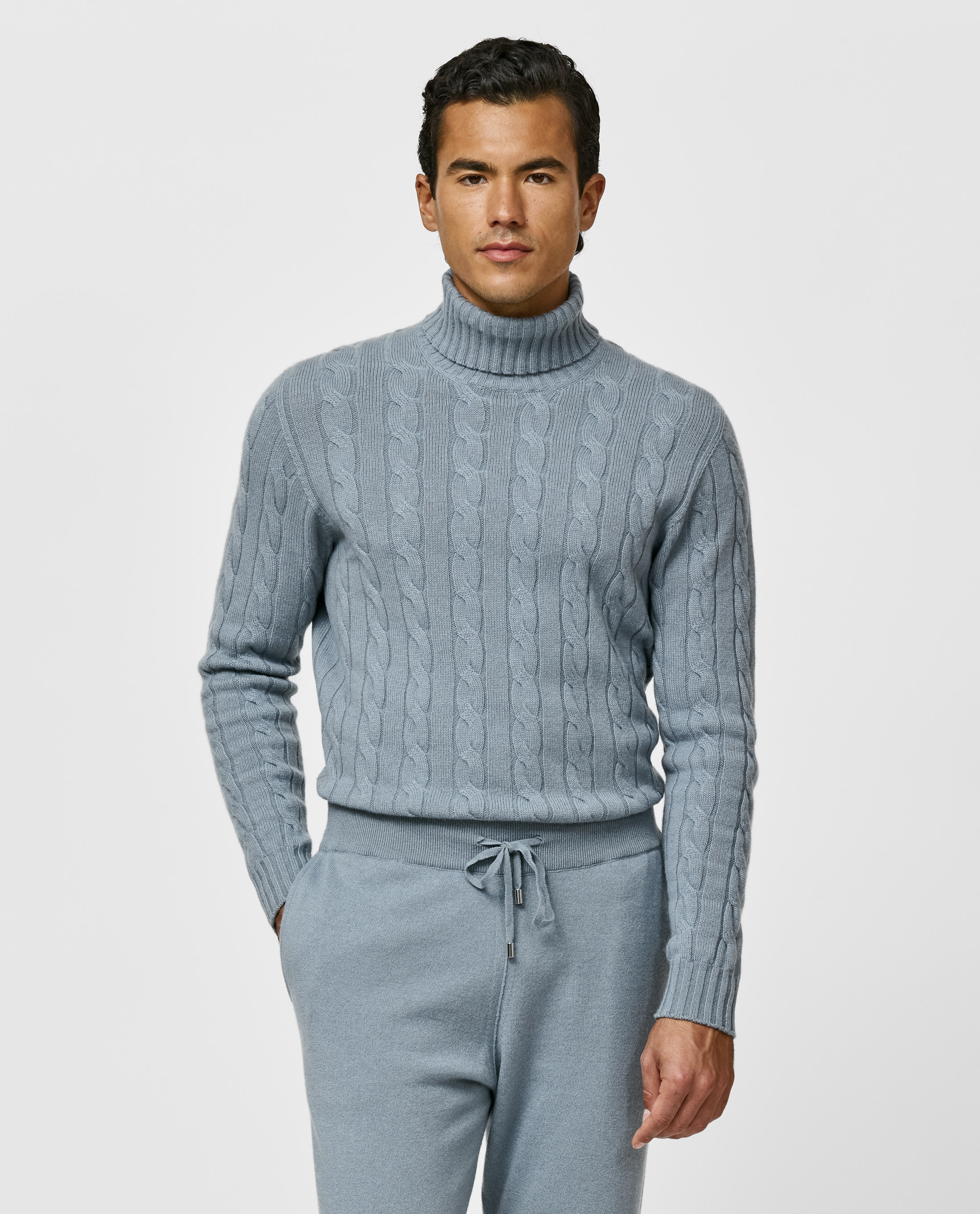 Steel-Blue-Cashmere-Turtle-Neck-Knit-MKC1174-custom-knitwear, view 0 - Atelier Munro
