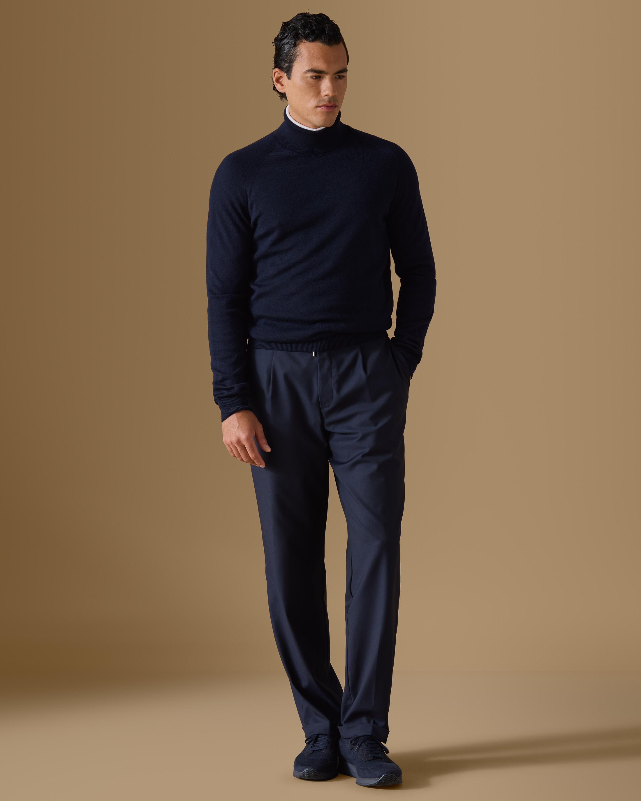 Blue-Extra-Fine-Merino-Wool-Turtle-Neck-Knit-MKC1183-custom-knitwear, view 1 - Atelier Munro