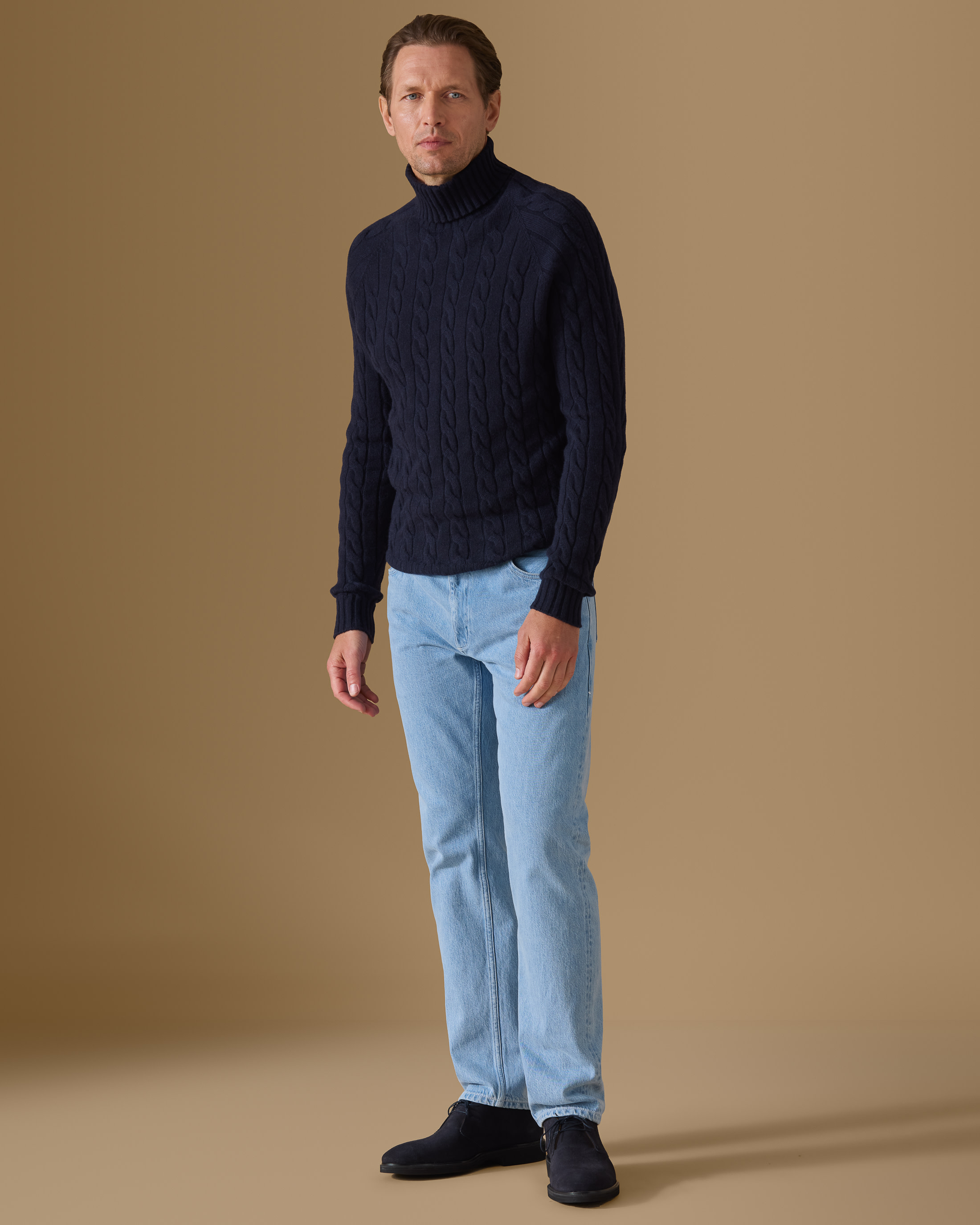 Midnight-Blue-Wool-Cashmere-Turtle-Neck-Knit-MKC1096-custom-knitwear, view 0 - Atelier Munro