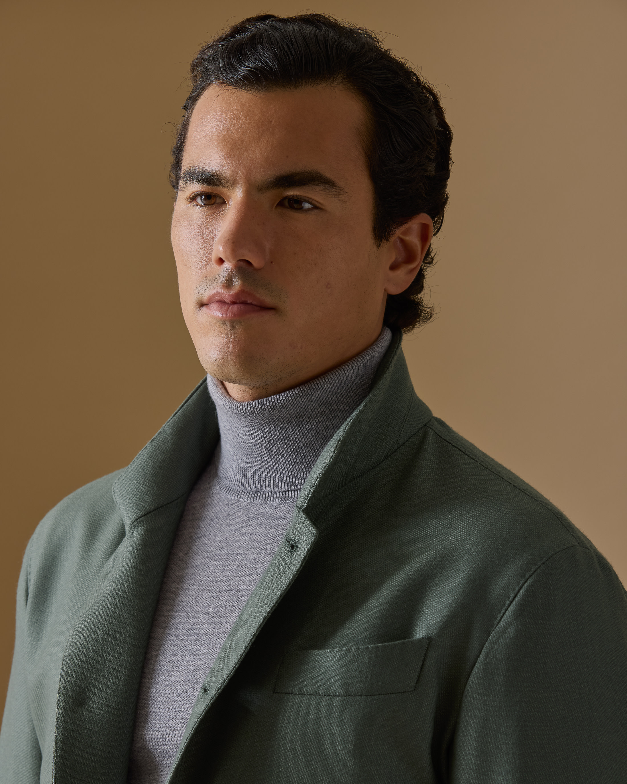 Dark-Sage-Wool-Silk-Panama-Nehru-Jacket-MJ0784-custom-jackets, view 4 - Atelier Munro