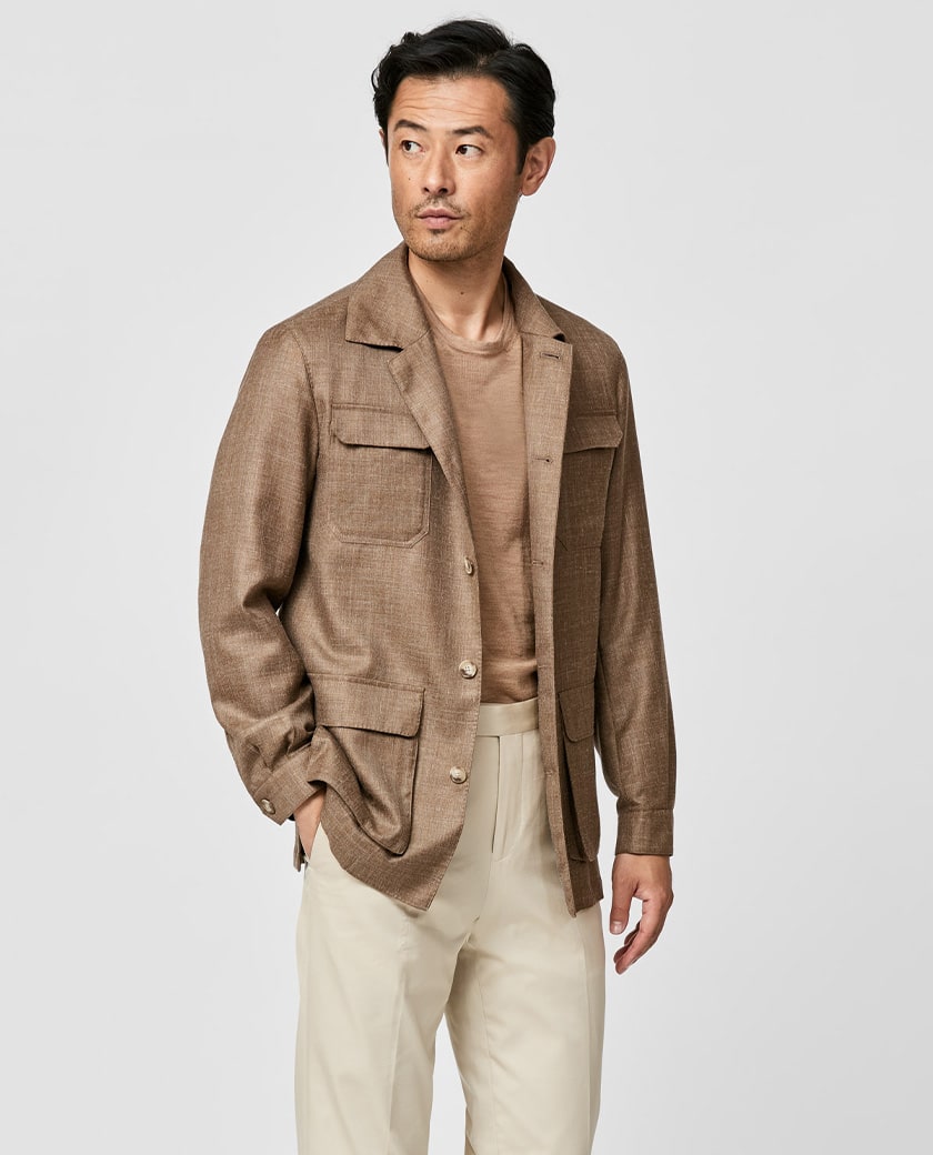 Caramel Wool-Silk-Linen Utility Jacket