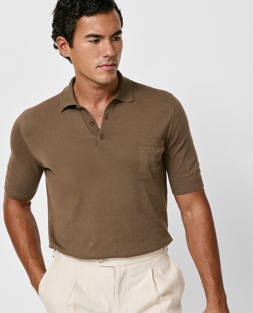 Mocha Cotton-Silk Polo Knit