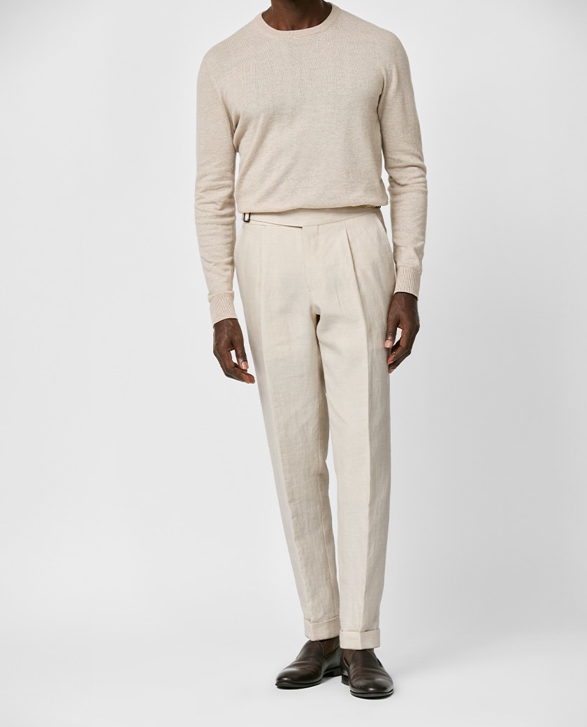 Sand Linen Plain Trousers