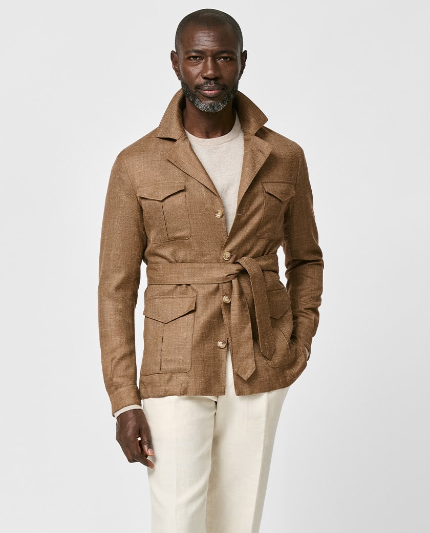 Caramel Wool-Silk-Linen Safari Jacket