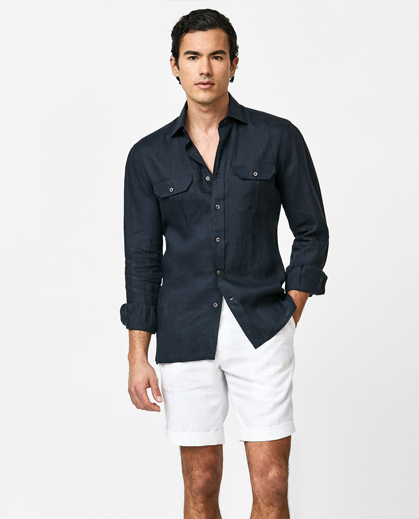 Navy Blue Linen Shirt