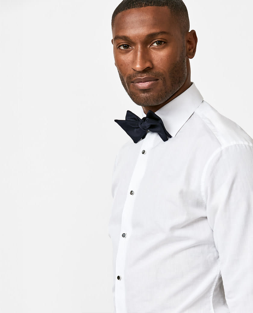 White Cotton-Linen Tuxedo Shirt