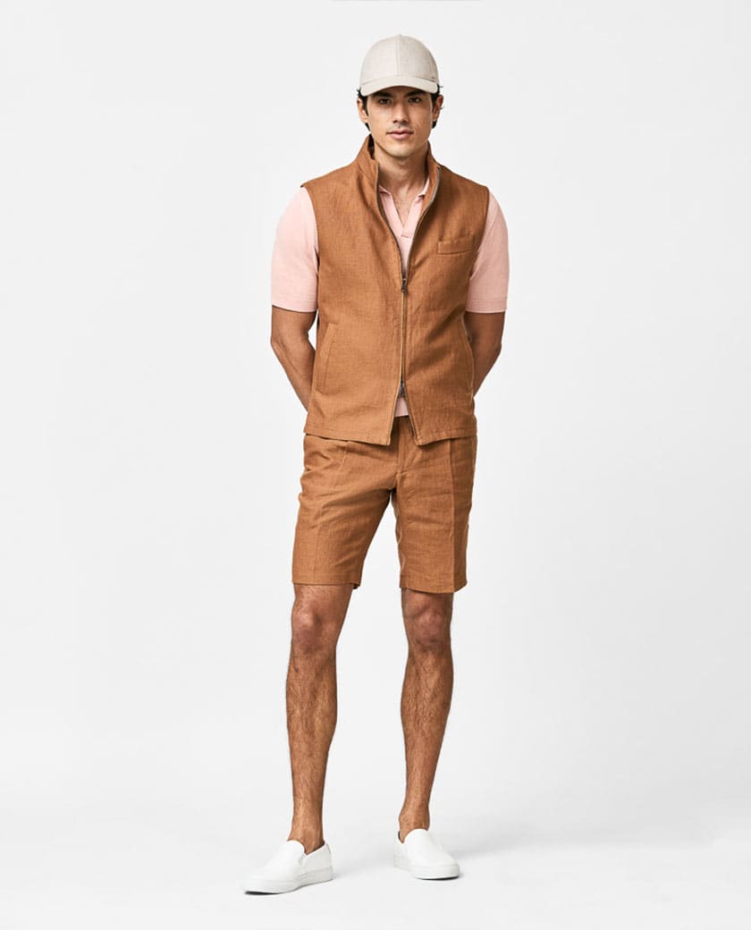 Cognac Linen Bermuda Shorts