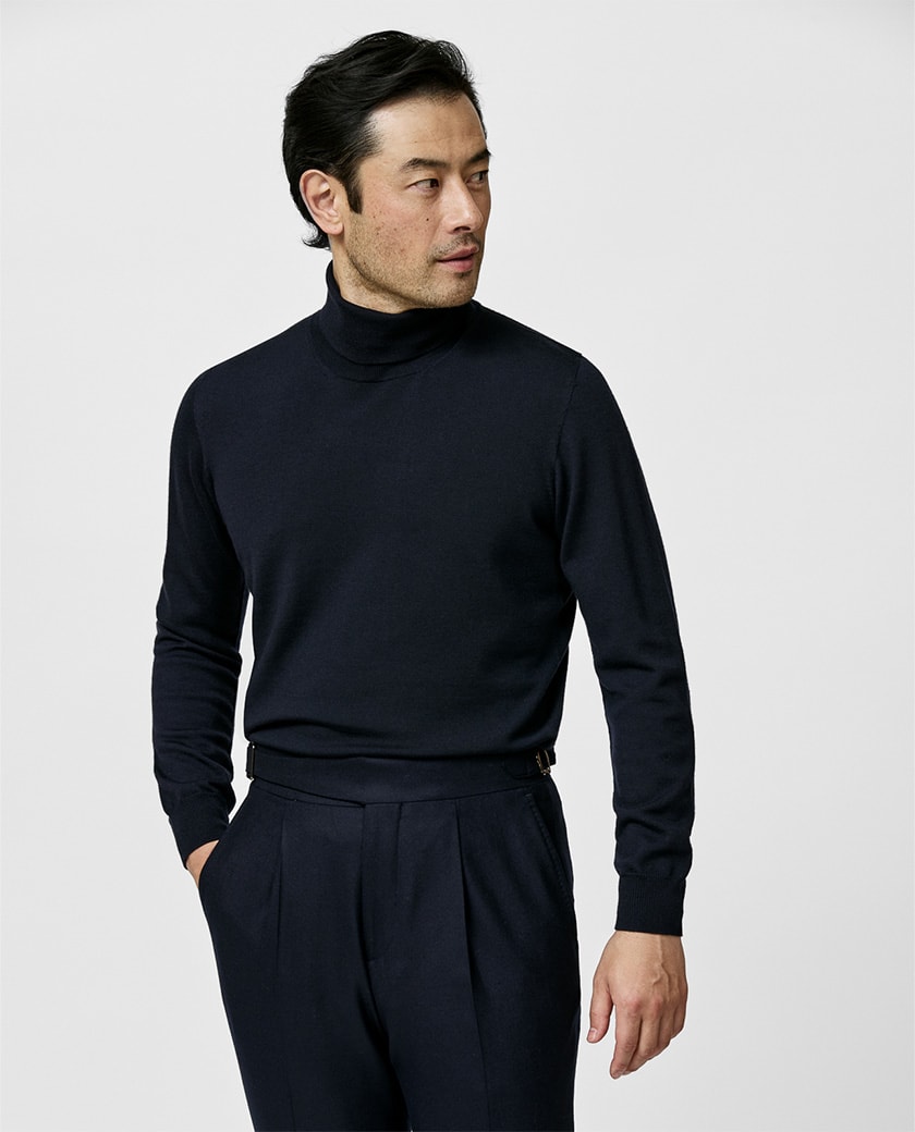 Midnight Blue Ultra-Fine Merino Turtleneck Knit