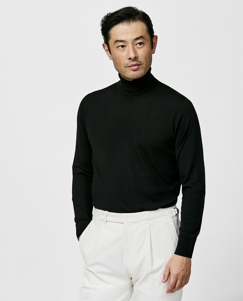 Black Cashmere-Silk Turtle Neck Knit
