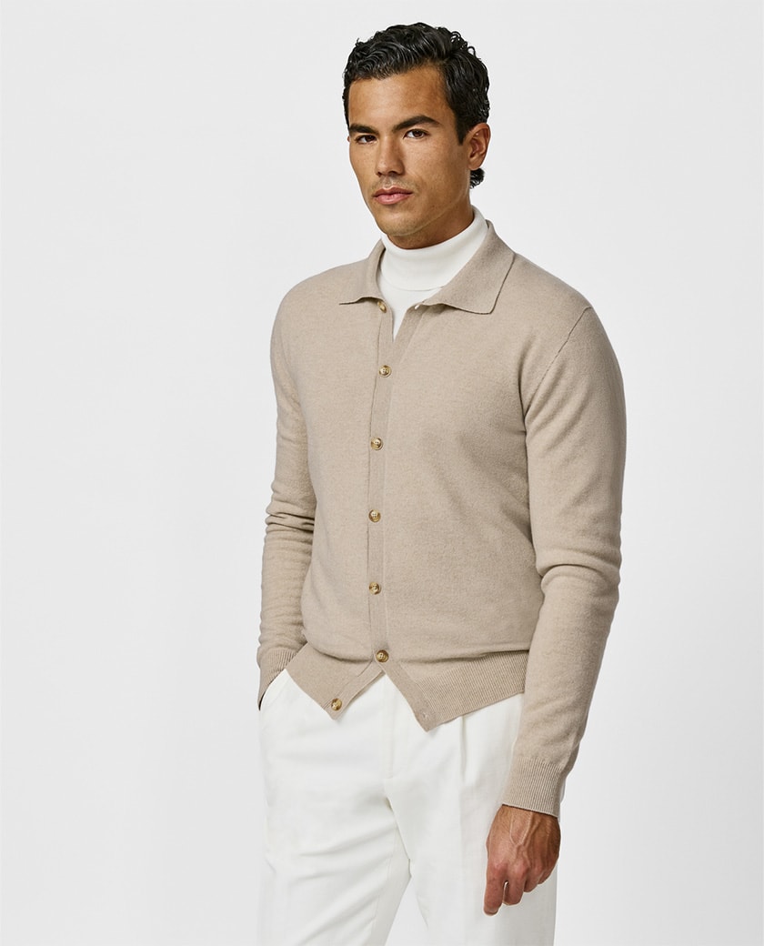 Beige Cashmere Cardigan Knit