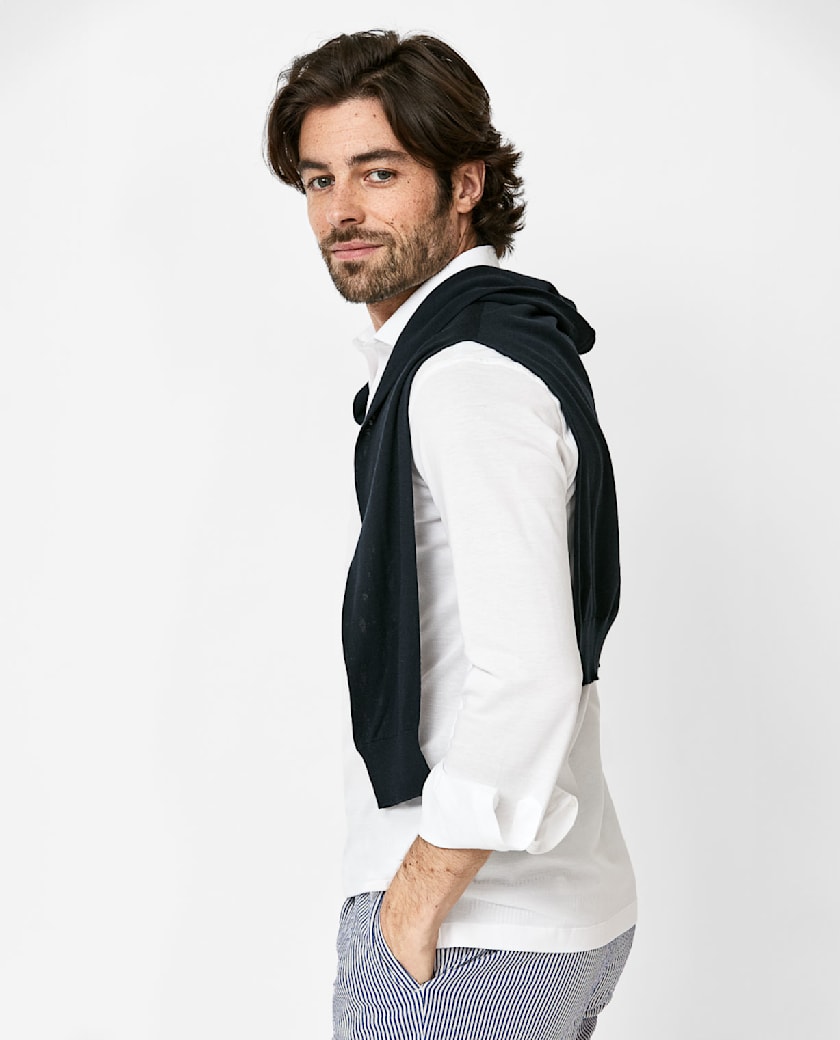 Midnight Blue Cotton-Silk Crew Neck Knit