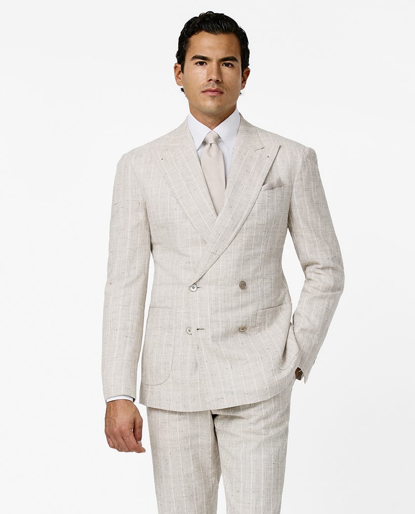 Greige Stretch Linen-Cotton Blend Stripe Suit