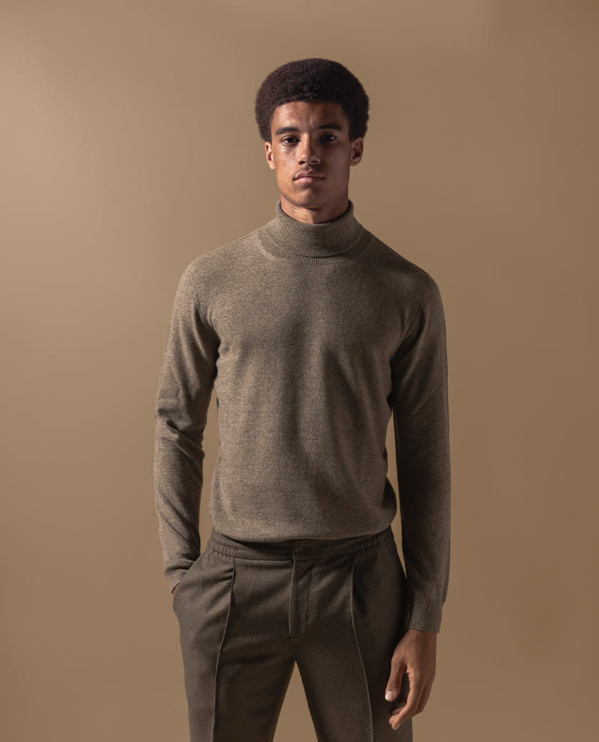 Dark Taupe Cashmere Turtle Neck Knit