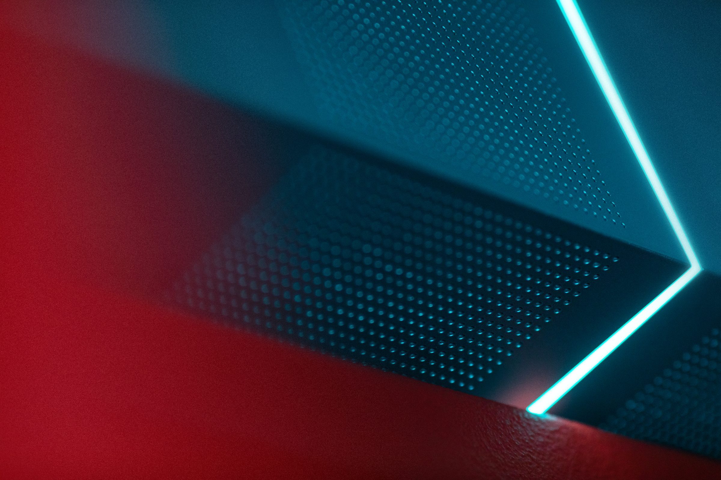 Détail géométrique Polygon, cyan et rouge