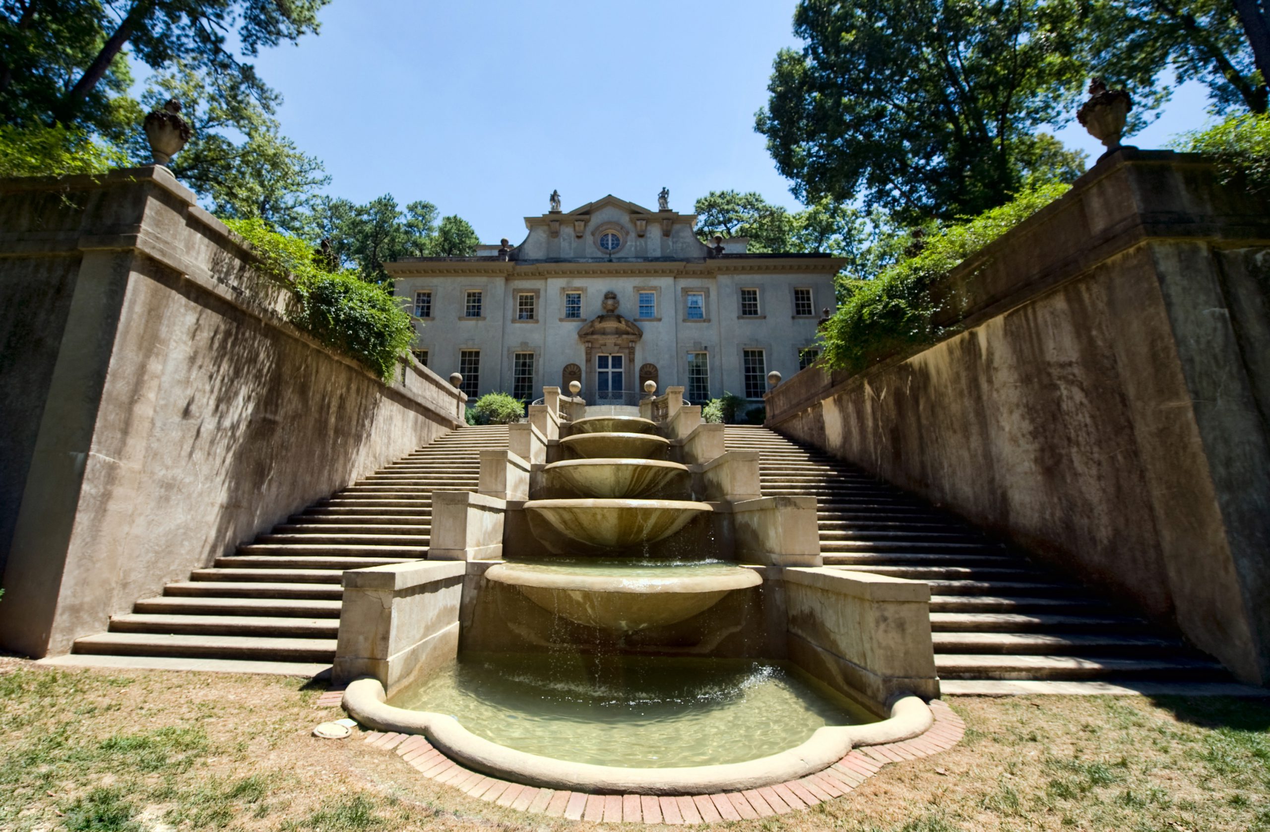 The stairs and fountain behind the Swan House at Atlanta History Center. 